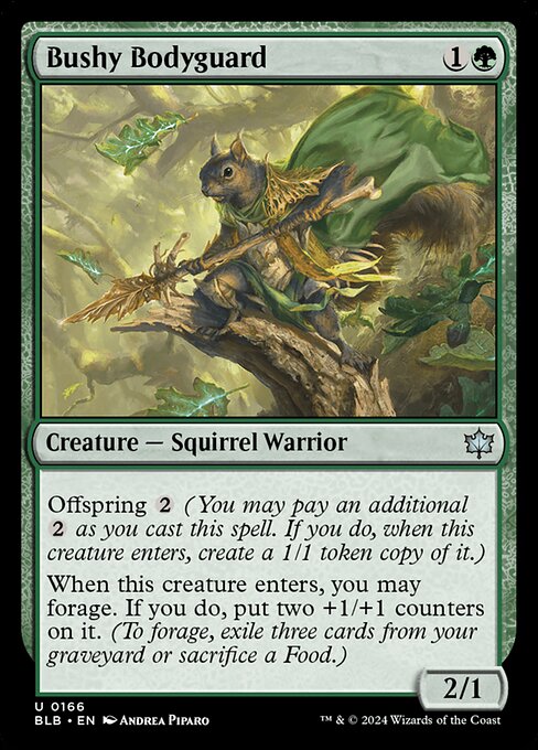 Foil CAD Bushy Bodyguard card from the Bloomburrow set