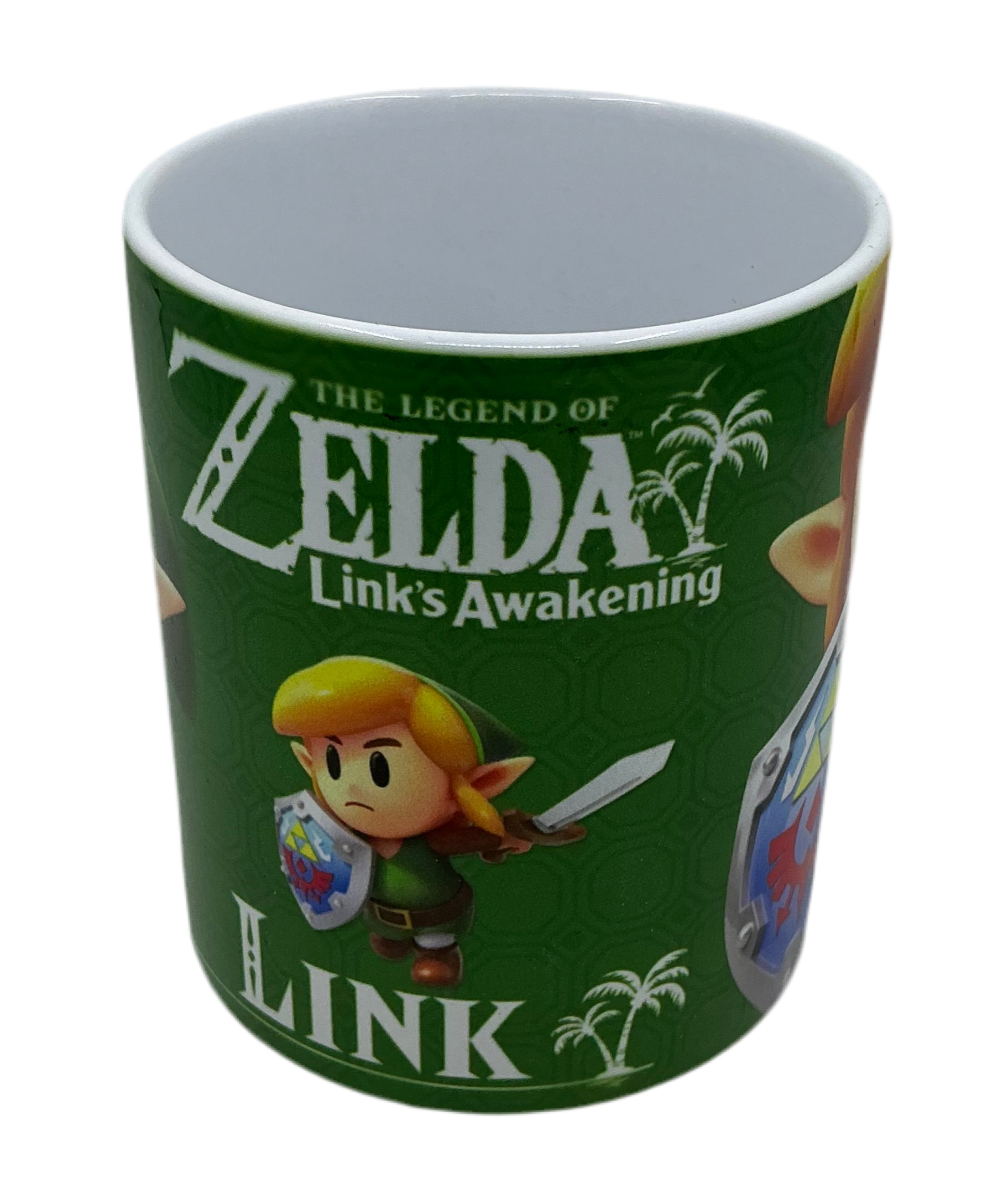 Mug featuring 'The Legend of Zelda: Link's Awakening' with Link on a green background