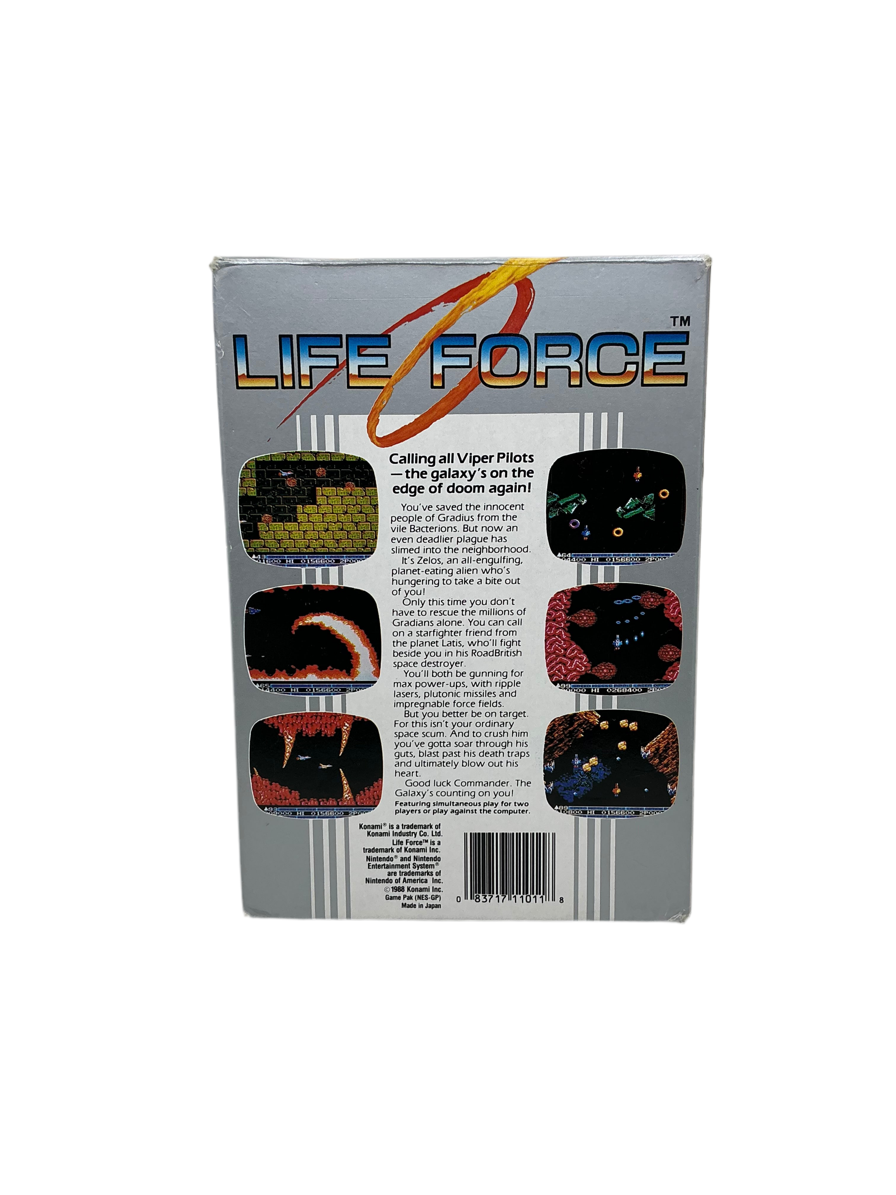 Back cover of Life Force cartridge box.