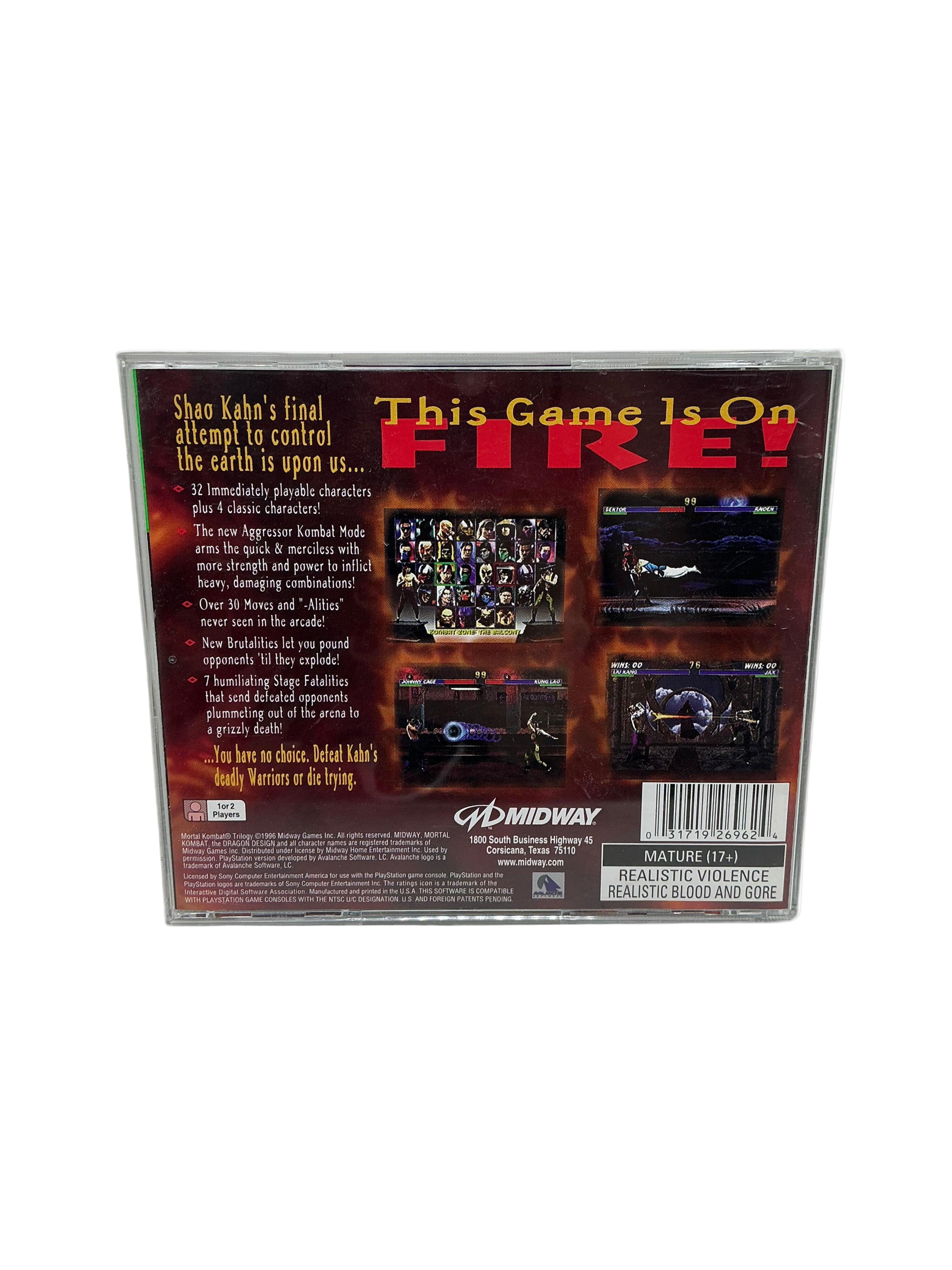 Game box back with 'This Game is on Fire!' text and Midway logo