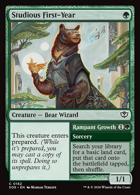 Studious First-Year // Rampant Growth card from the Secrets of Strixhaven set