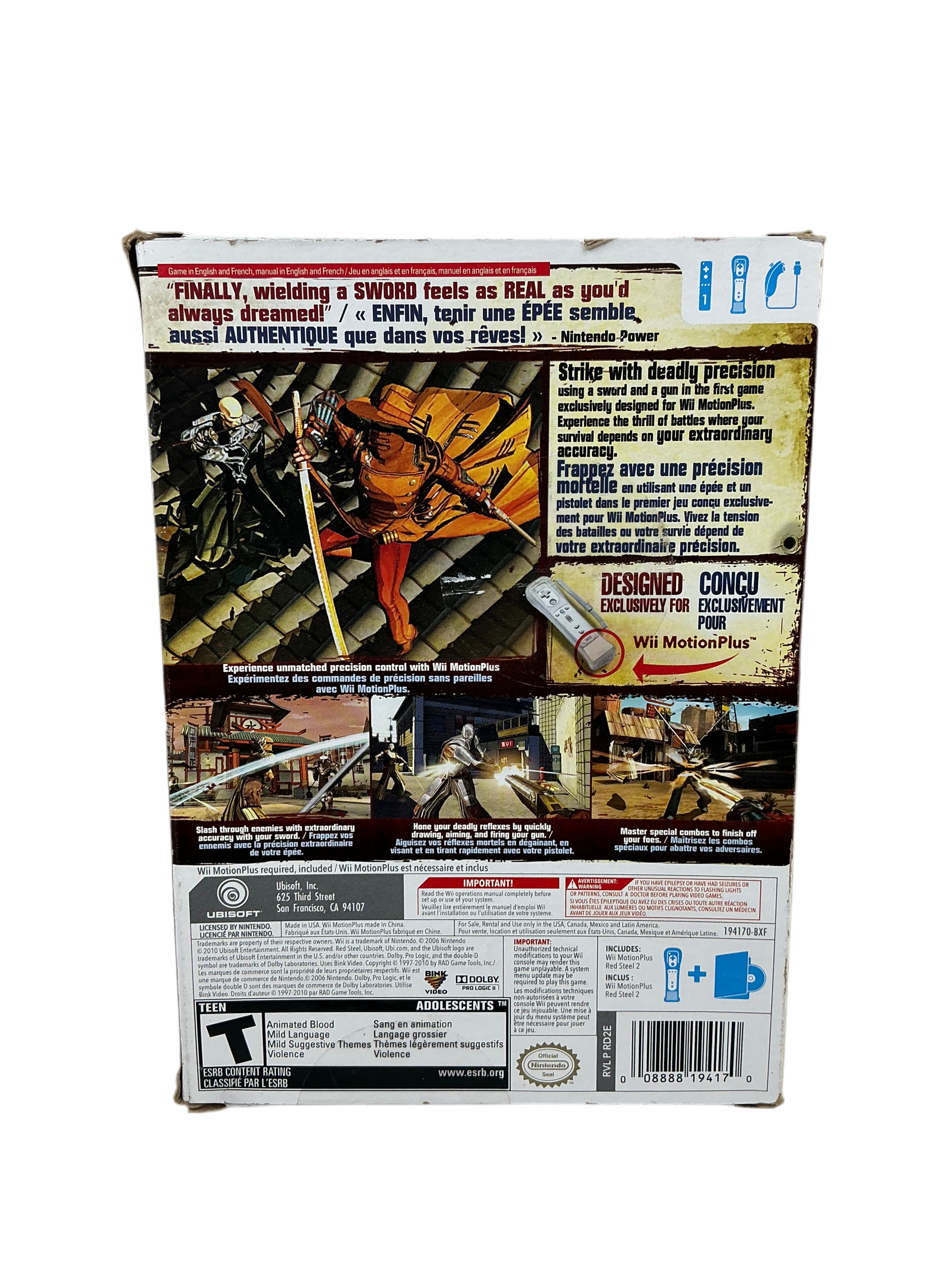 Back of boxed version of Red Steel 2.