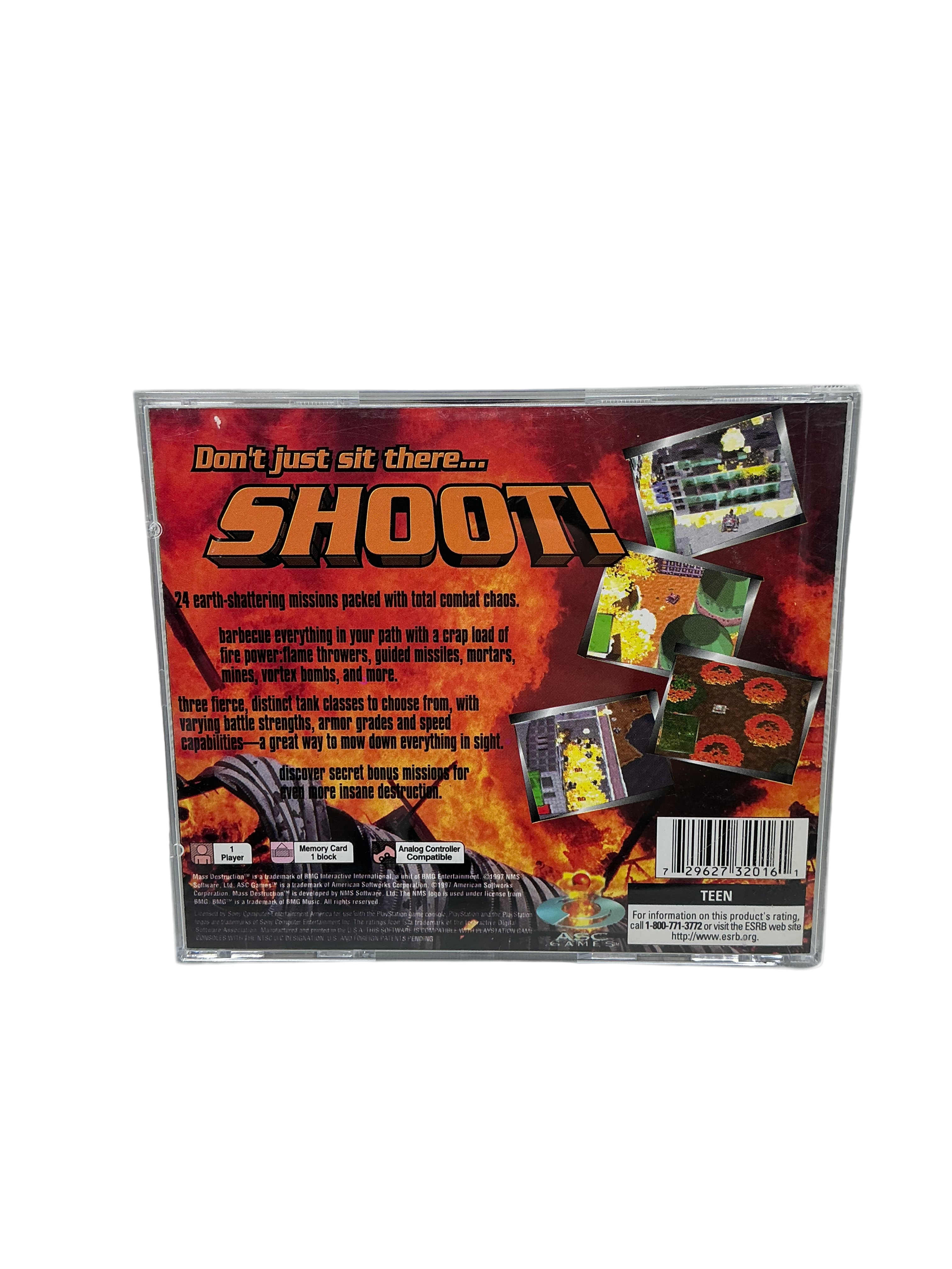 Game packaging with text 'Don't just sit there... Shoot!' and images of game components.