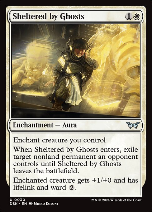 Sheltered by Ghosts card from the Duskmourn: House of Horror set