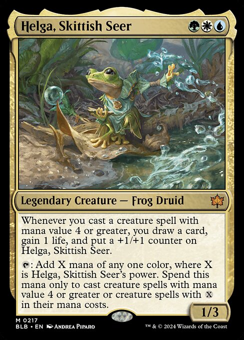 Helga, Skittish Seer card from the Bloomburrow set
