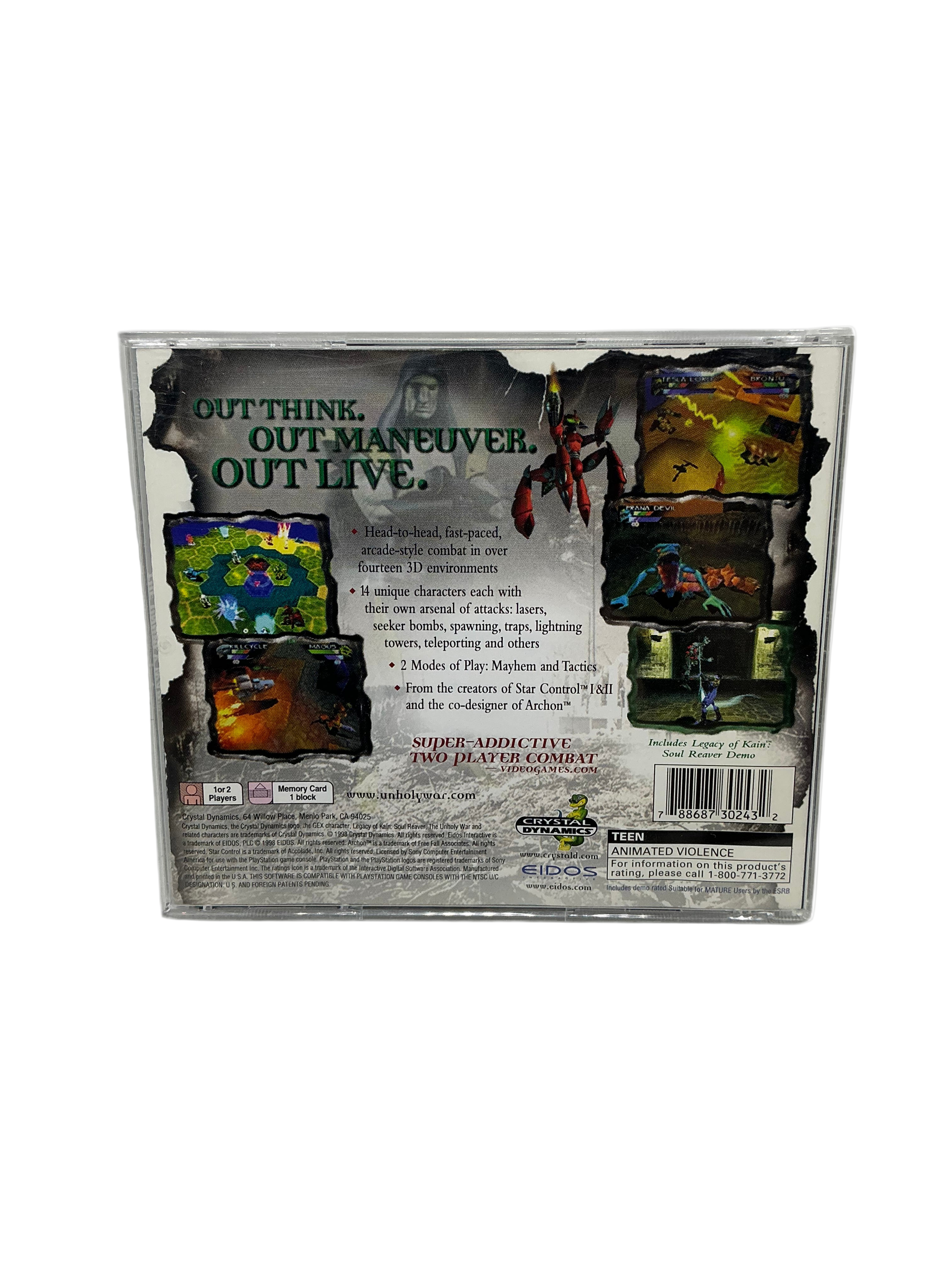 Back of The Unholy War game box with text and graphics on a transparent background.