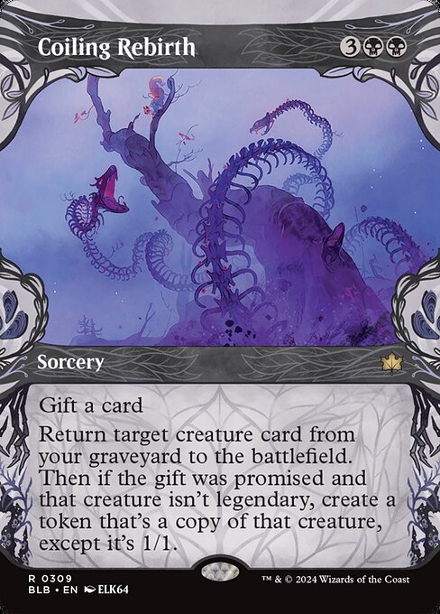 Showcase Coiling Rebirth card from the Bloomburrow set