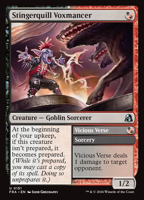 Foil CAD Stingerquill Voxmancer // Vicious Verse card from the Reality Fracture set