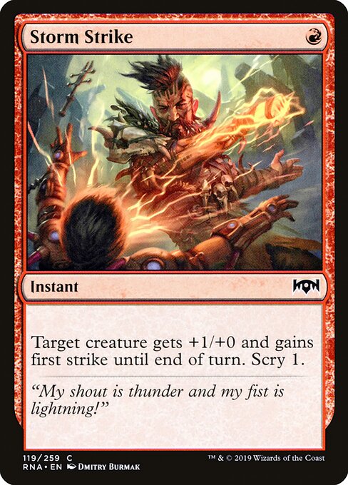 Foil Storm Strike card from the Ravnica Allegiance set