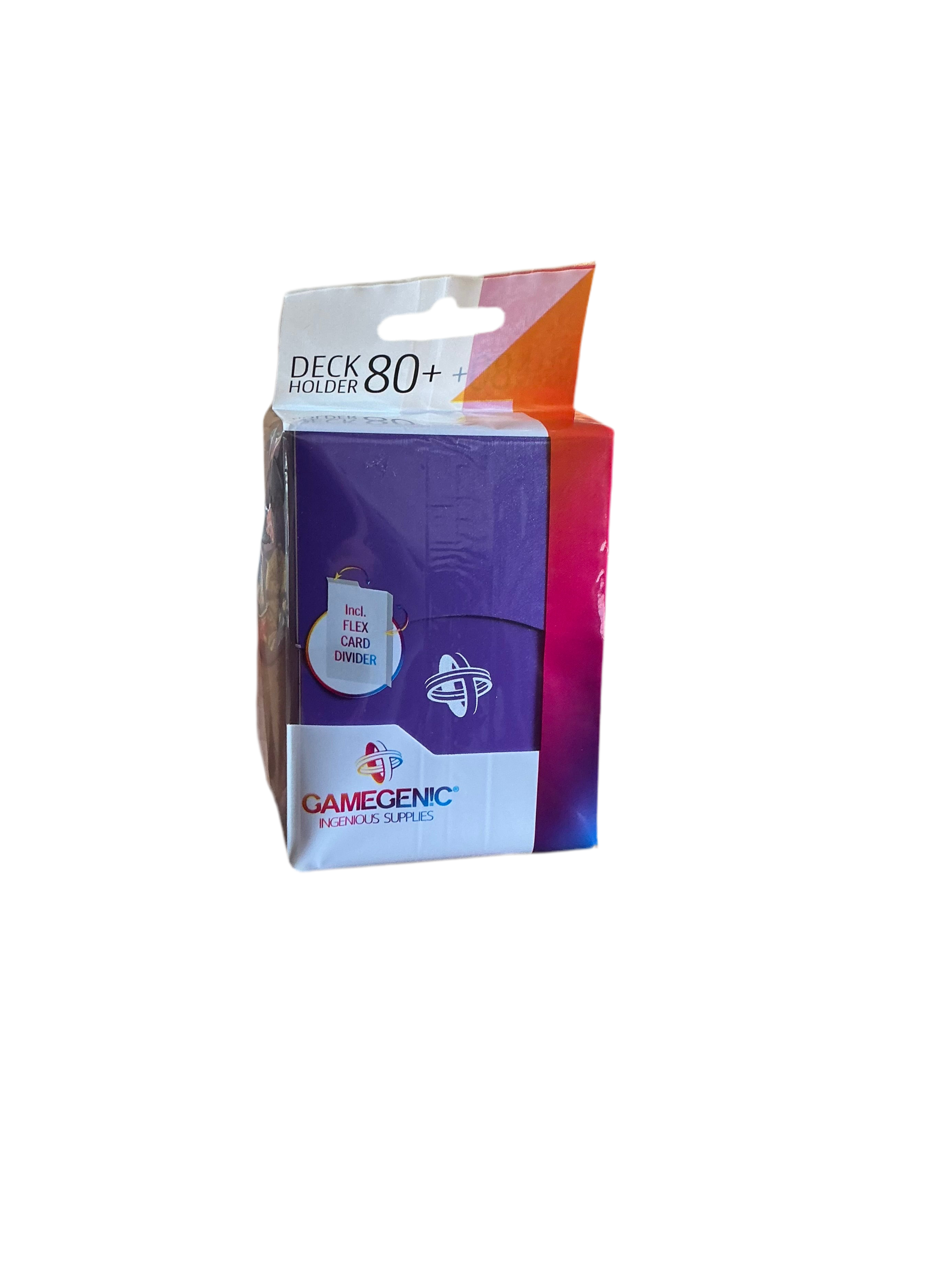 A packaged purple GameGenic deck holder for trading cards.