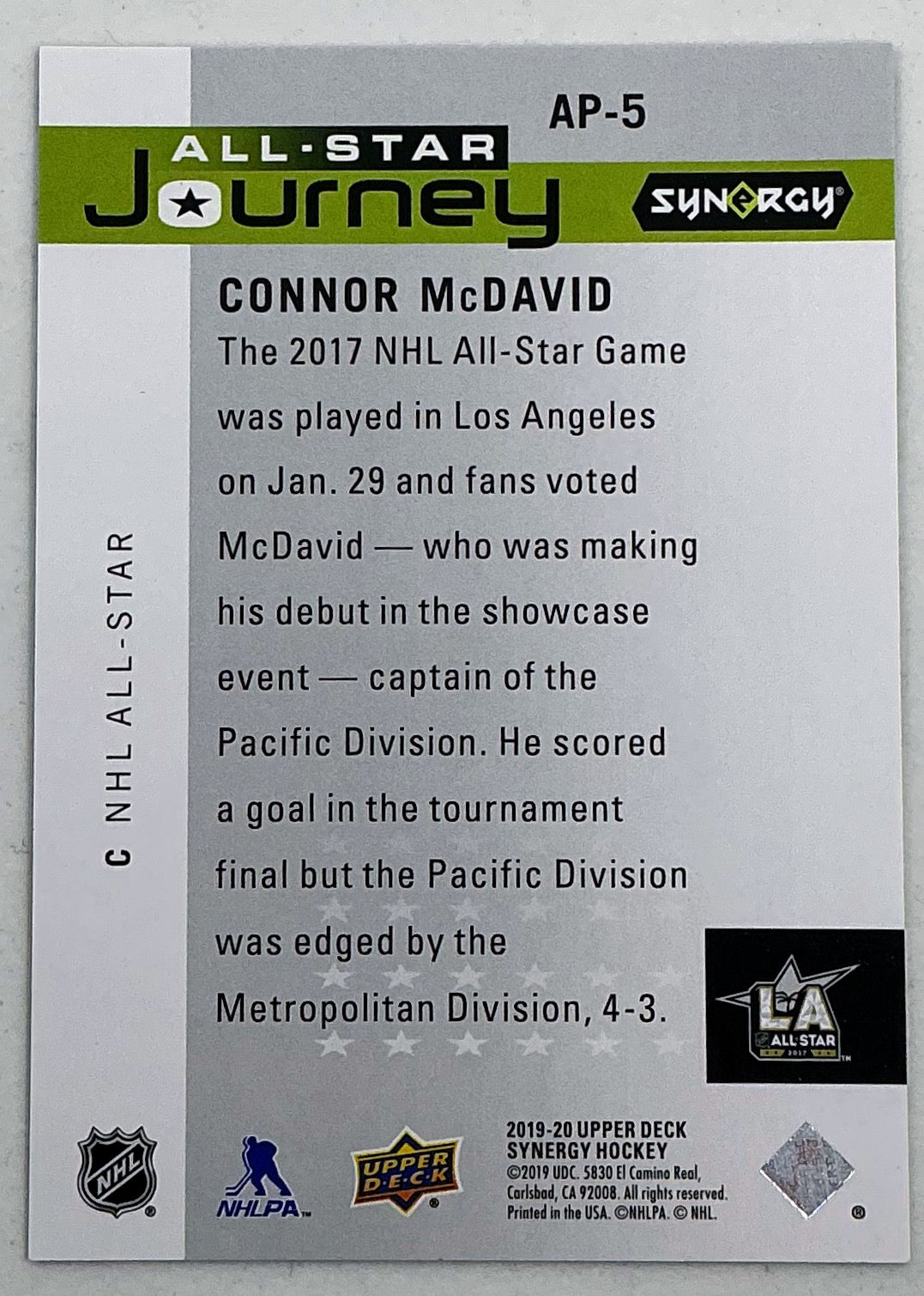 2019-2020 UD Synergy All-Star Journey Connor McDavid #AP-5 /999