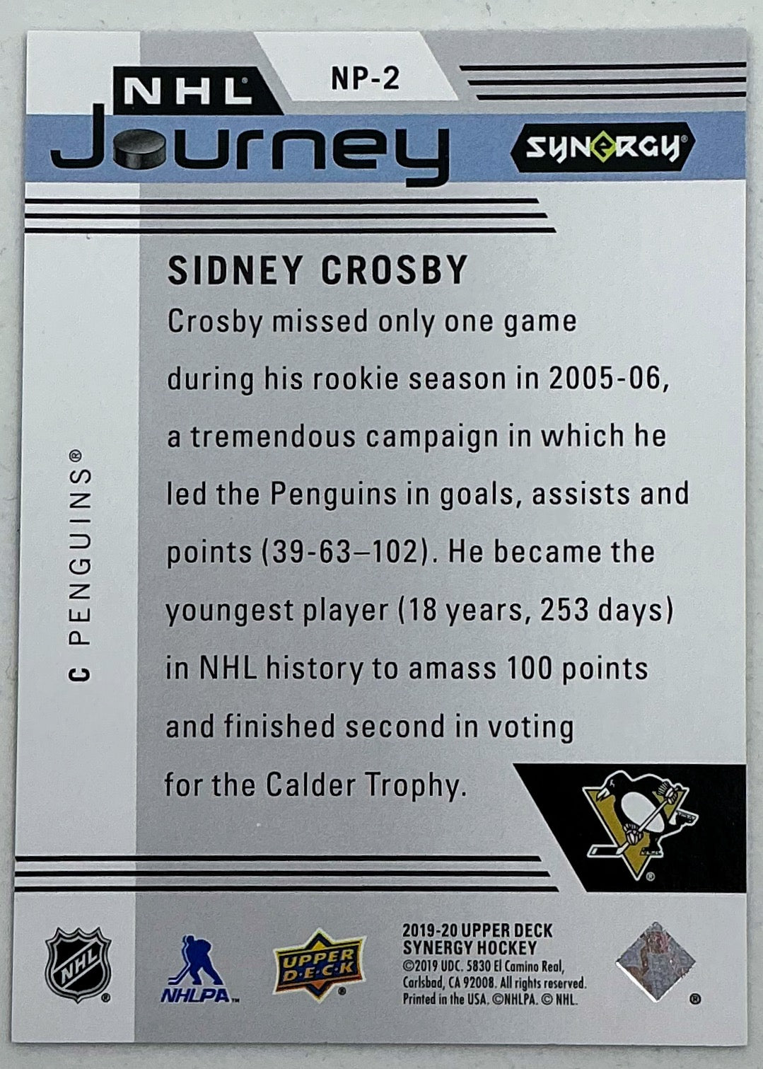2019-2020 UD Synergy NHL Journey Sidney Crosby #NP-2 /899