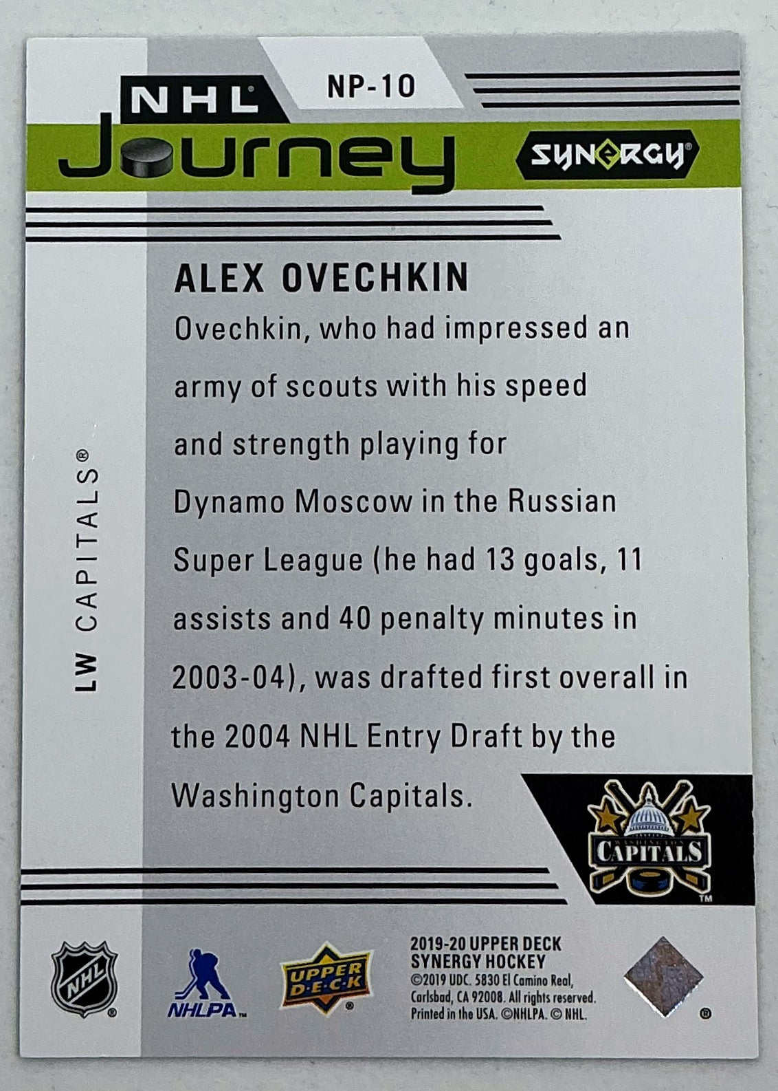 2019-2020 UD Synergy NHL Journey Alex Ovechkin #NP-10 /999