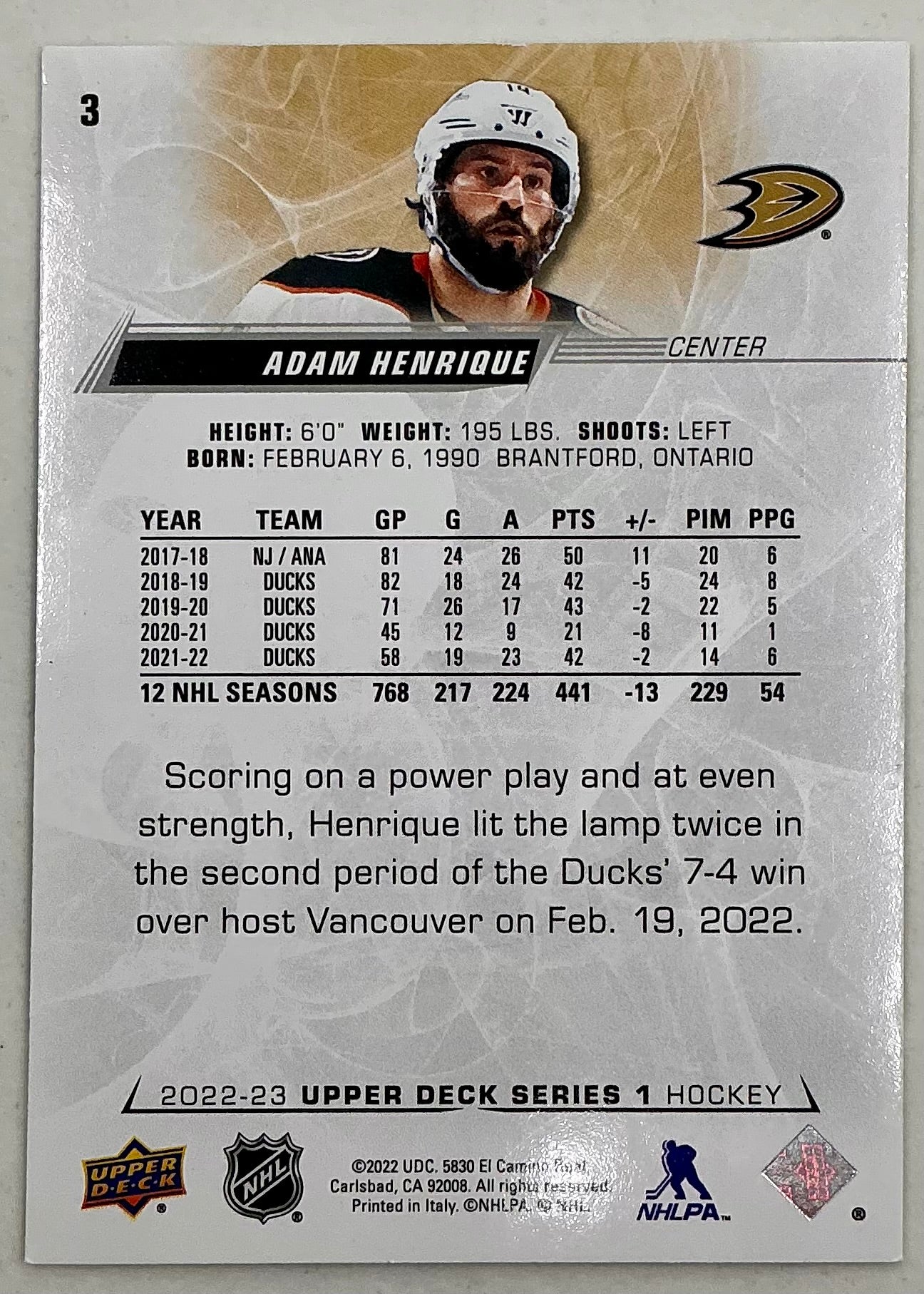 2022-2023 UD NHL Series 1 Adam Henrique