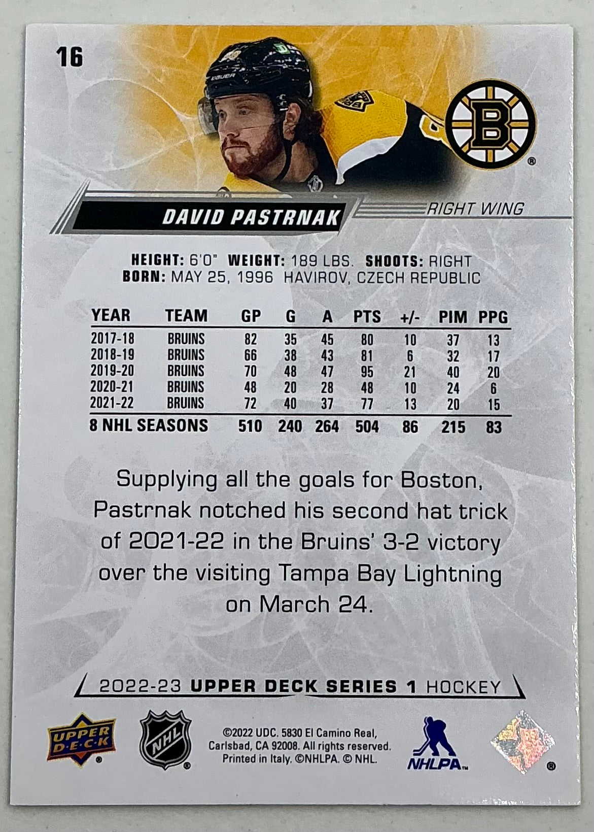 2022-2023 NHL Series 1 David Pastrnak