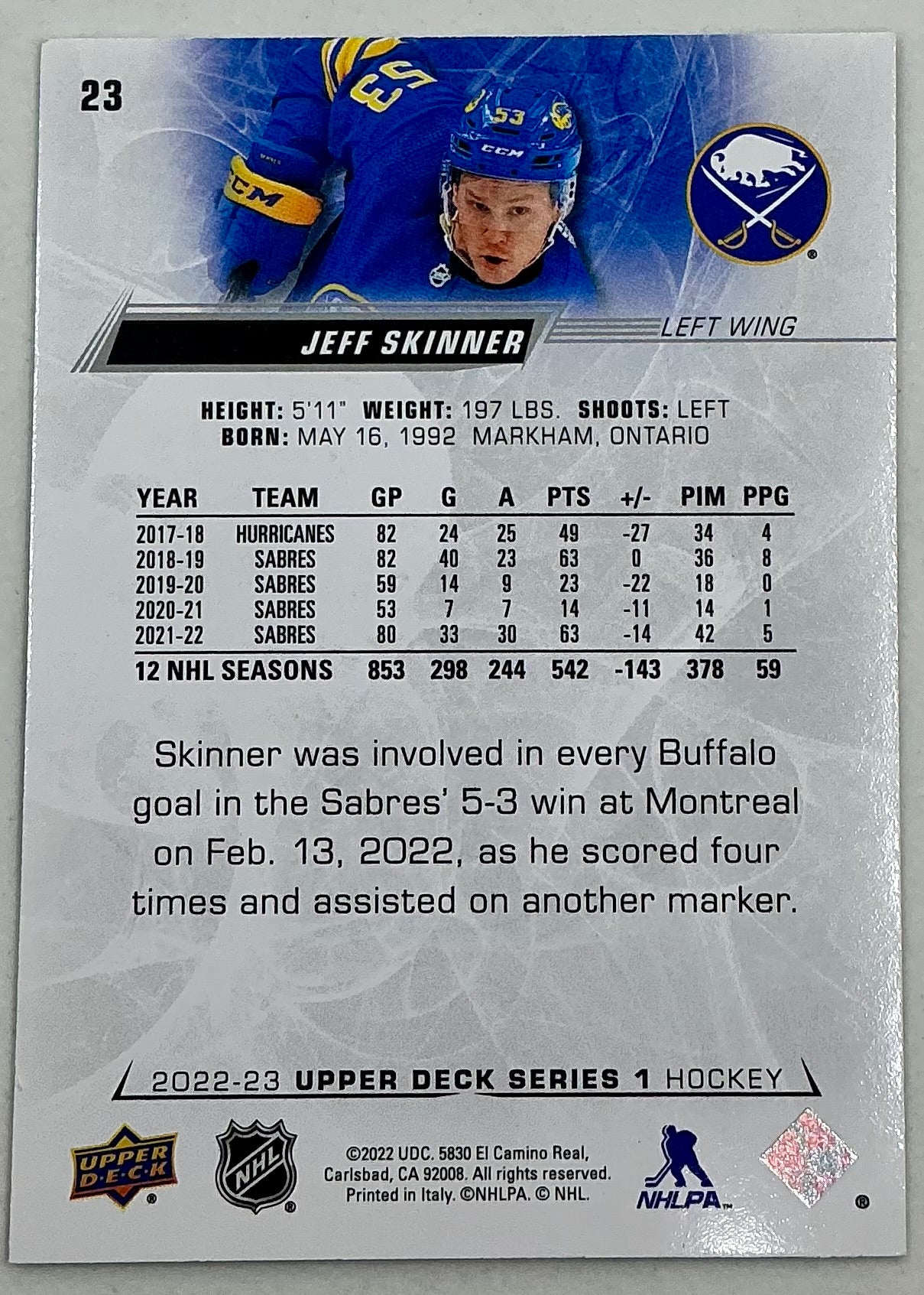 2022-2023 NHL Series 1 Jeff Skinner