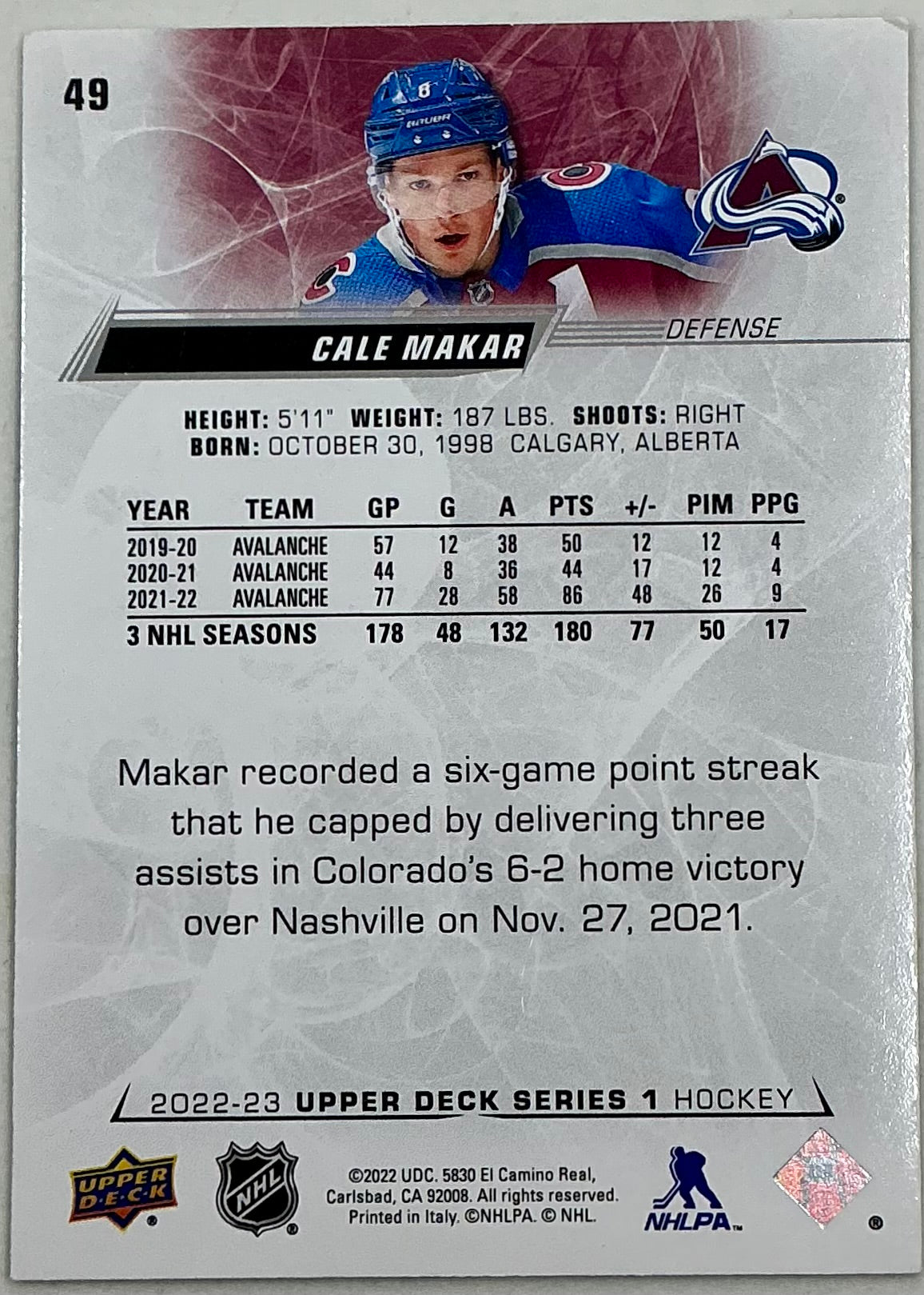 2022-2023 NHL Series 1 Cale Makar