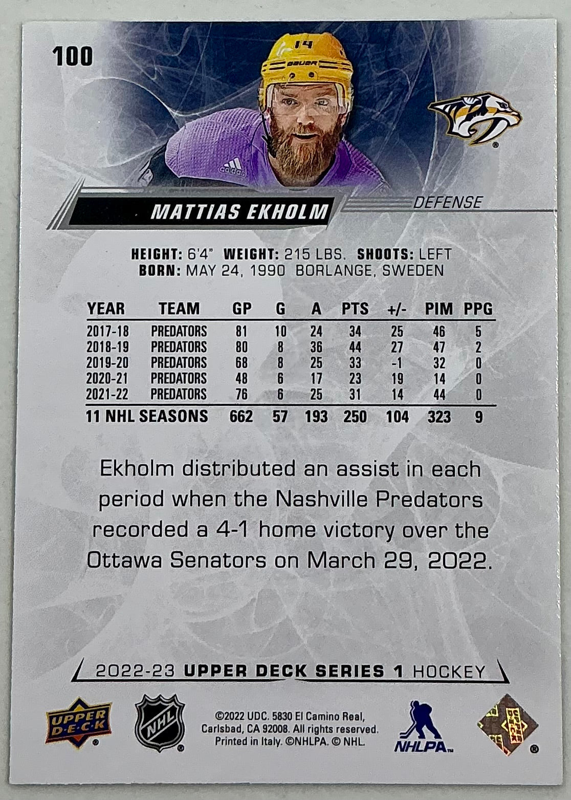 2022-2023 NHL Series 1 Mattias Ekholm