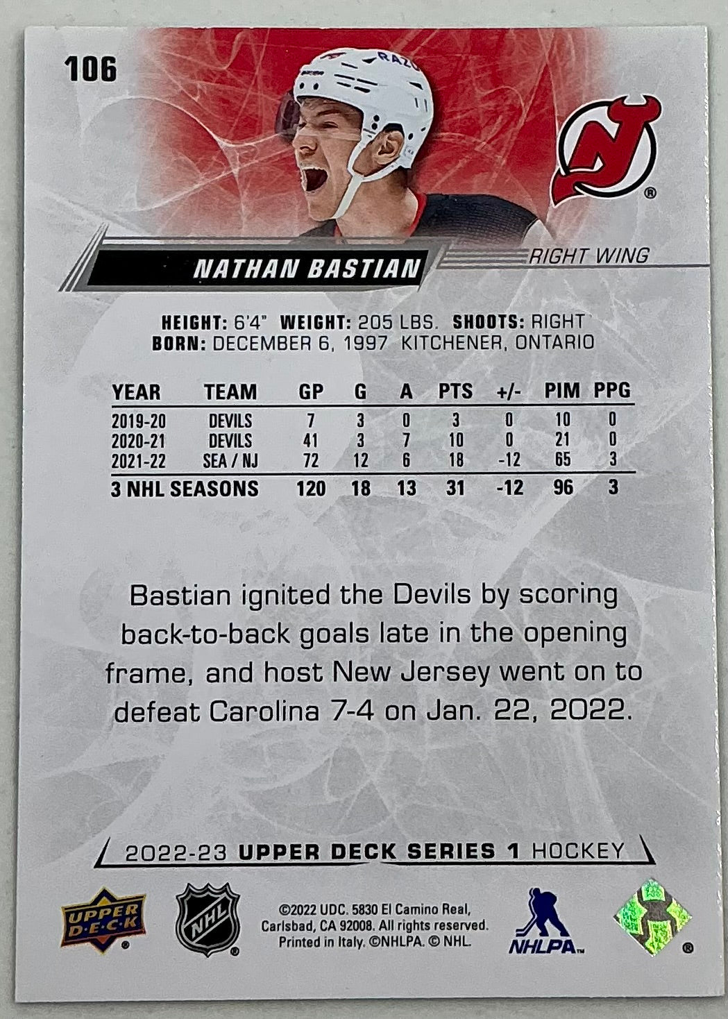 2022-2023 NHL Series 1 Nathan Bastian