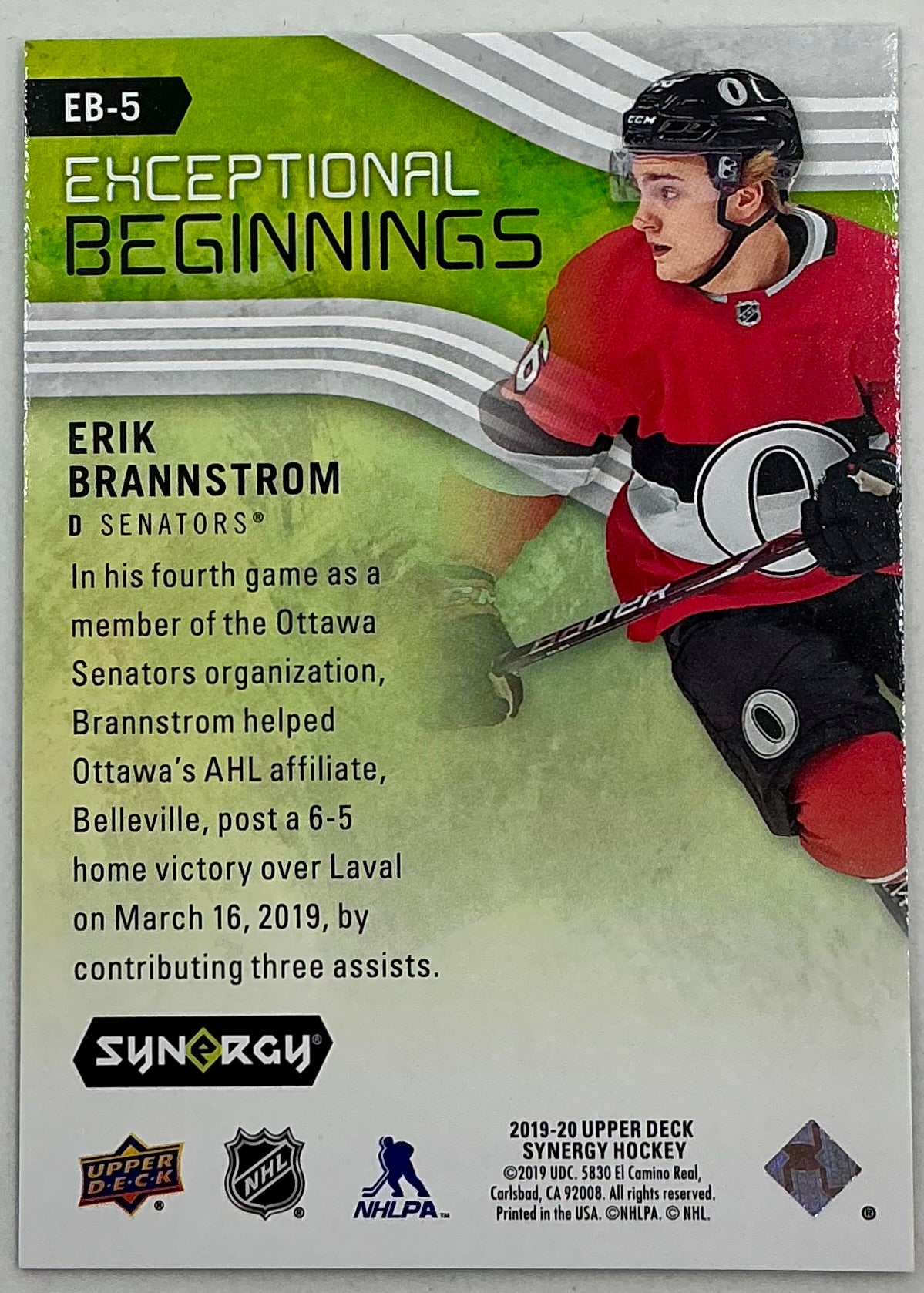 2019-2020 UD Exceptional Beginnings Erik Brannstrom #EB-5 /999