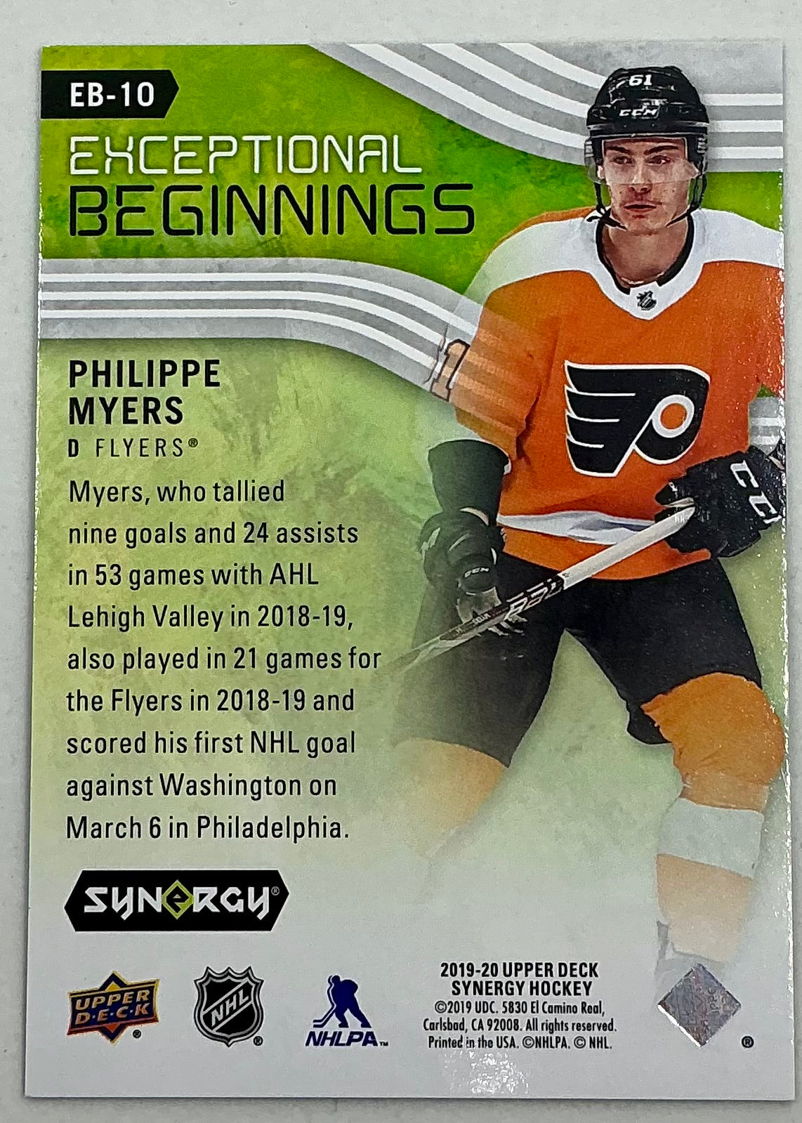 2019-2020 UD Exceptional Beginnings Philippe Myers #EB-10 /999