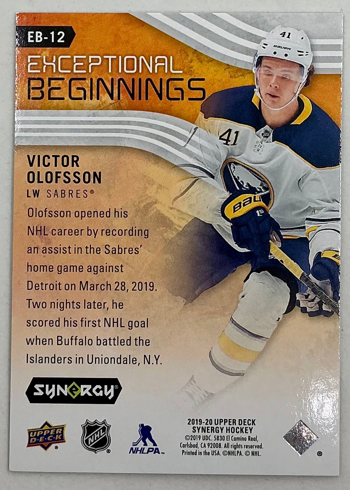 2019-2020 UD Exceptional Beginnings Victor Olofsson #EB-12 /399