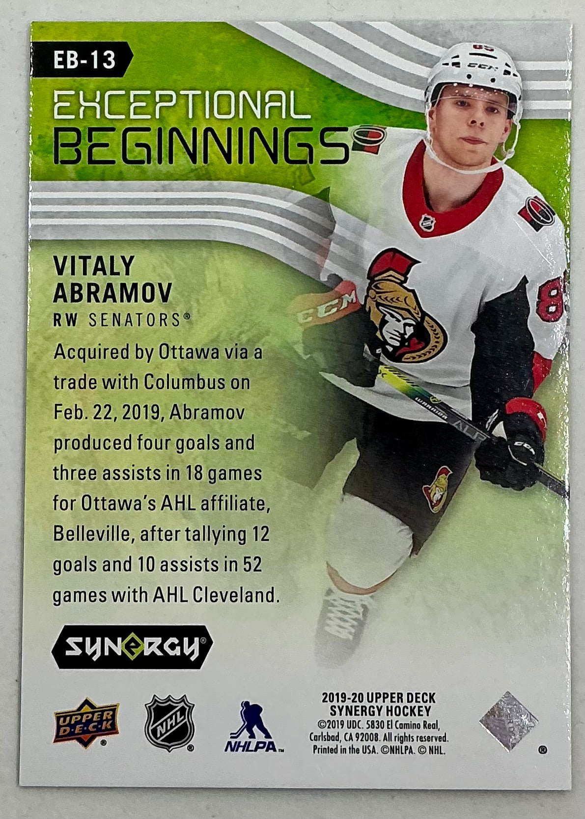 2019-2020 UD Exceptional Beginnings Vitaly Abramov #EB-13 /999
