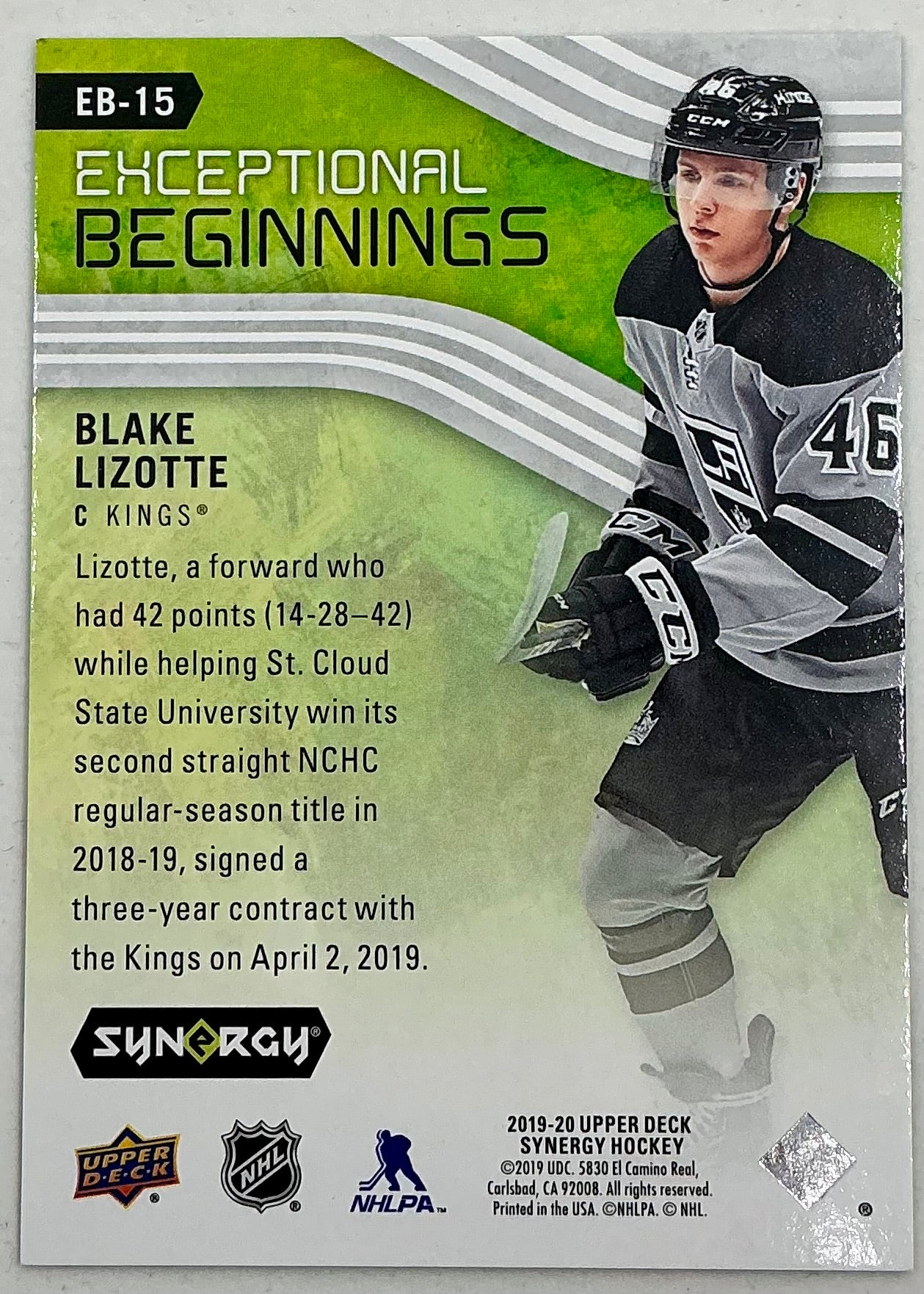 2019-2020 UD Exceptional Beginnings Blake Lizotte #EB-15 /999