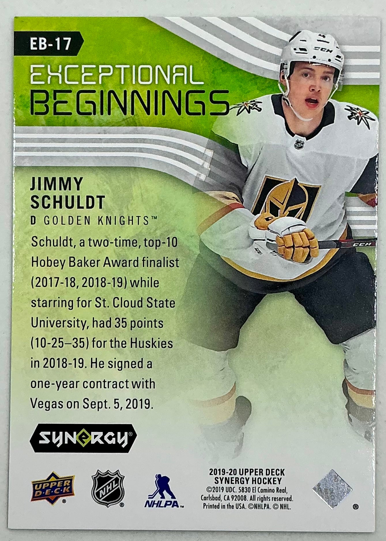 2019-2020 UD Exceptional Beginnings Jimmy Schuldt #EB-17 /999