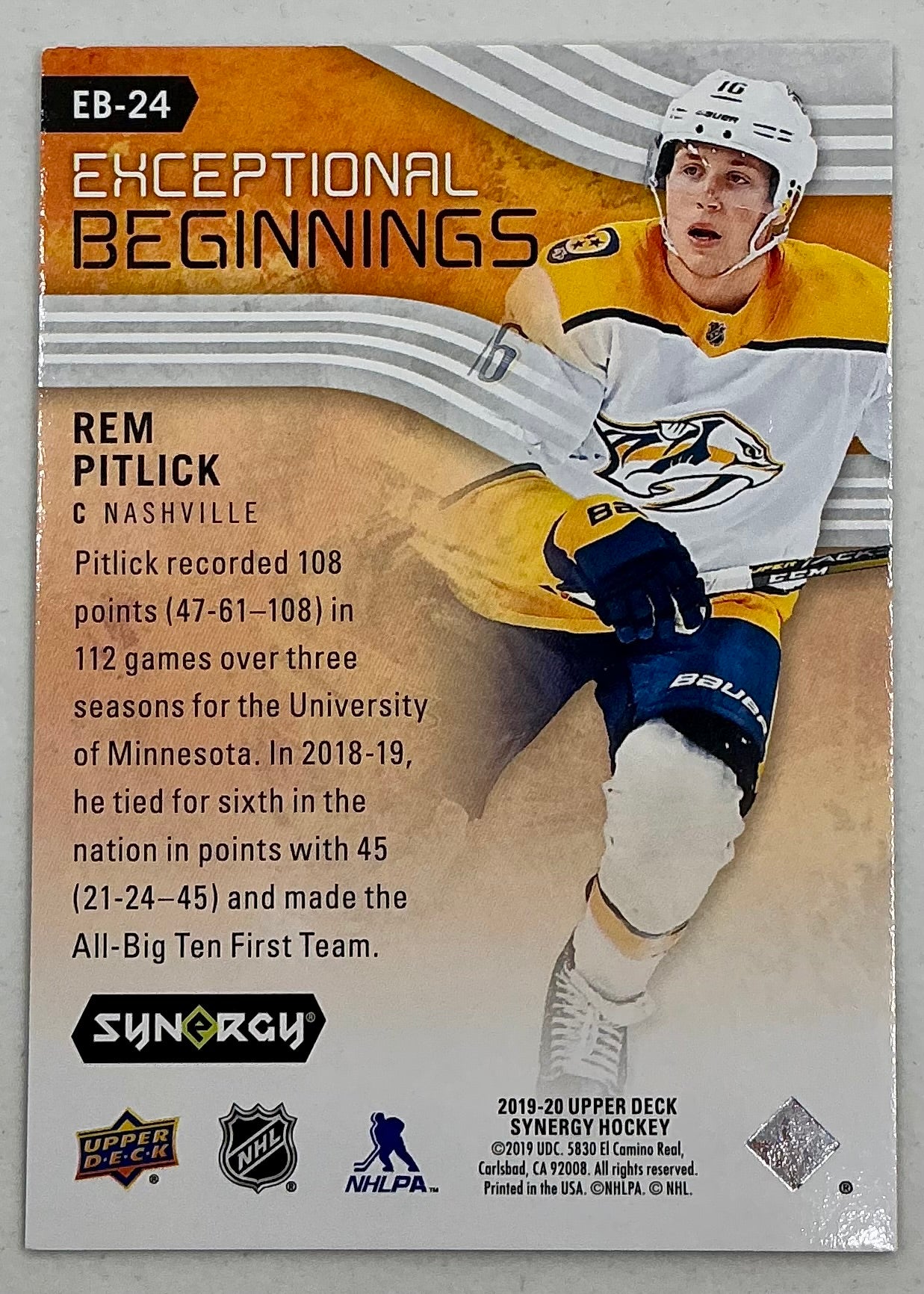 2019-2020 UD Exceptional Beginnings Rem Pitlick #EB-24 /399