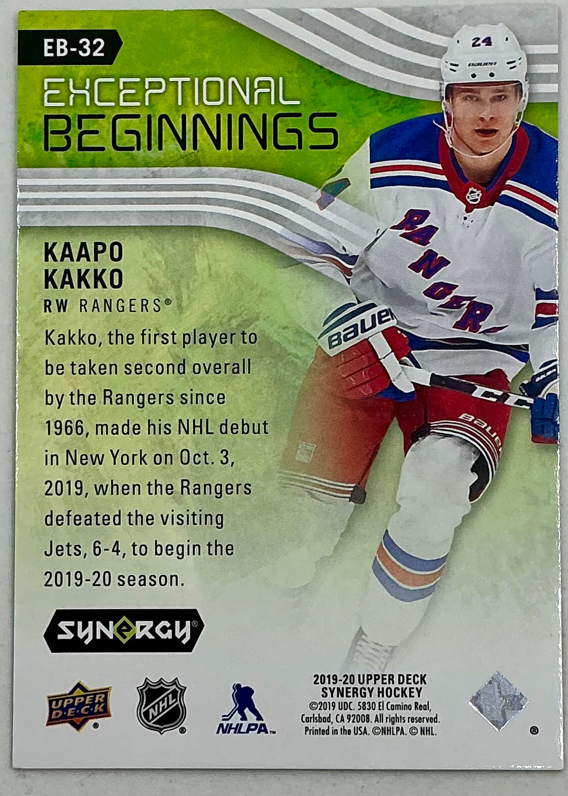 2019-2020 UD Exceptional Beginnings Kaapo Kakko #EB-32 /999