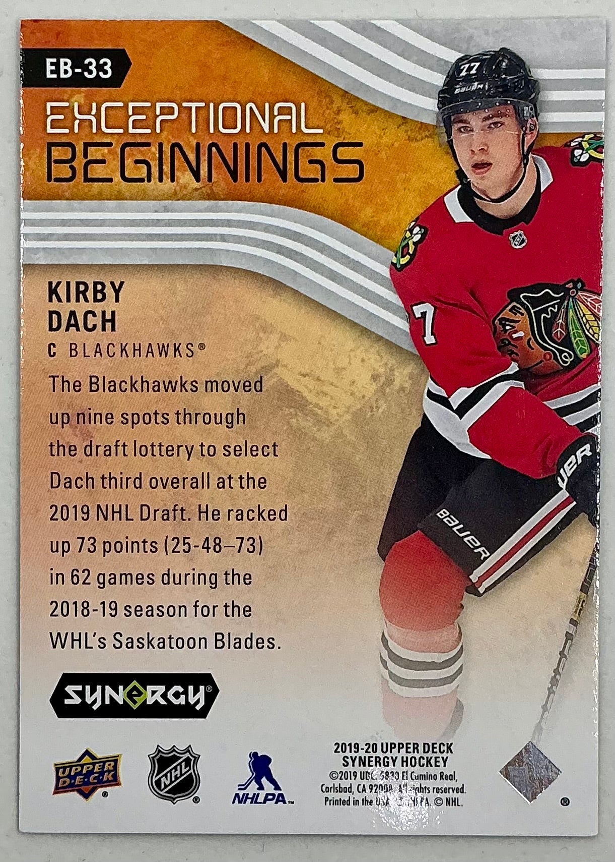 2019-2020 UD Exceptional Beginnings Kirby Dach #EB-33 /399