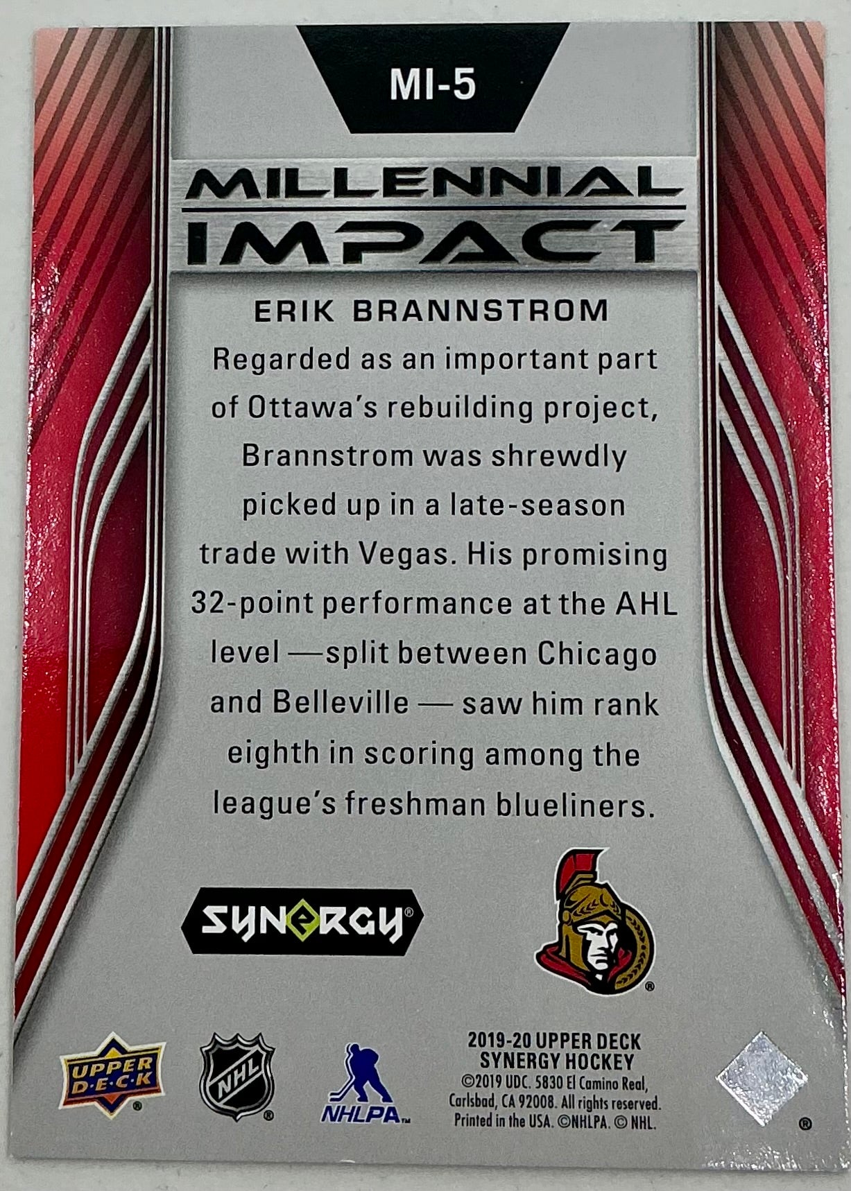 2019-2020 UD Millennial Impact Erik Brannstrom #MI-5