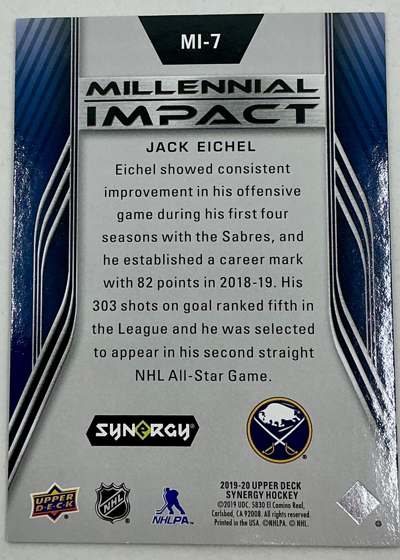 2019-2020 UD Millennial Impact Jack Eichel #MI-6