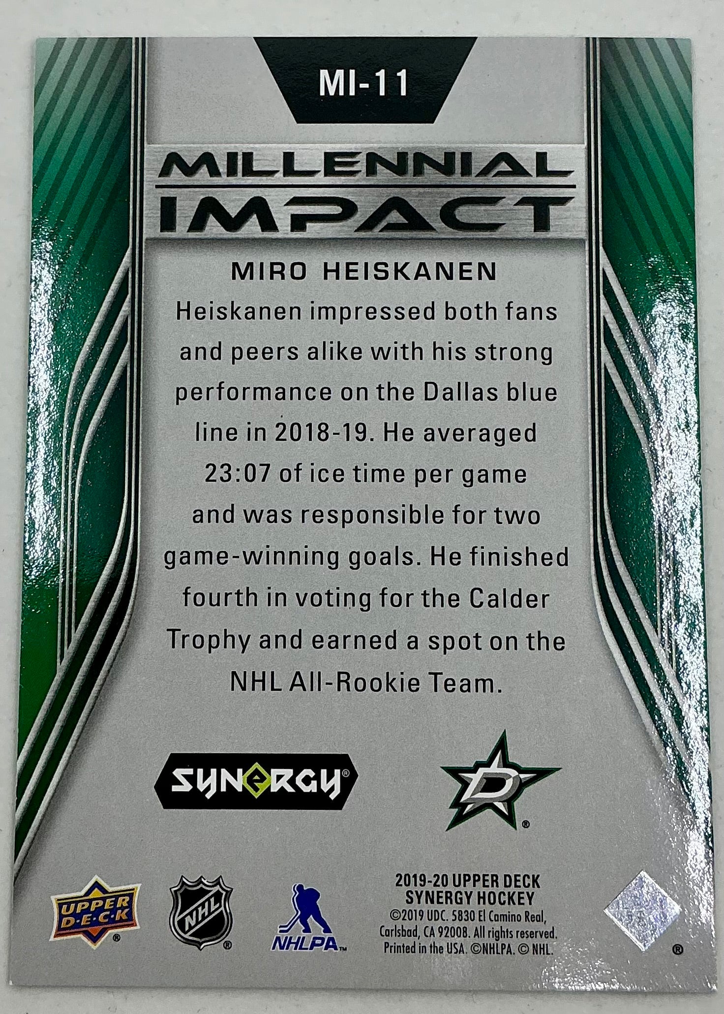 2019-2020 UD Millennial Impact Miro Hieskanen #MI-11