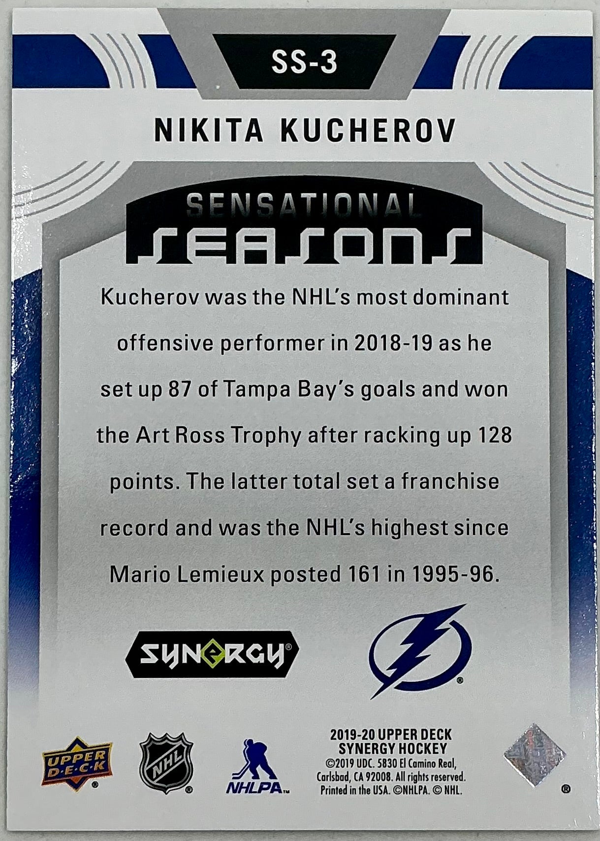 2019-2020 UD Sensational Seasons Nikita Kucherov #SS-3