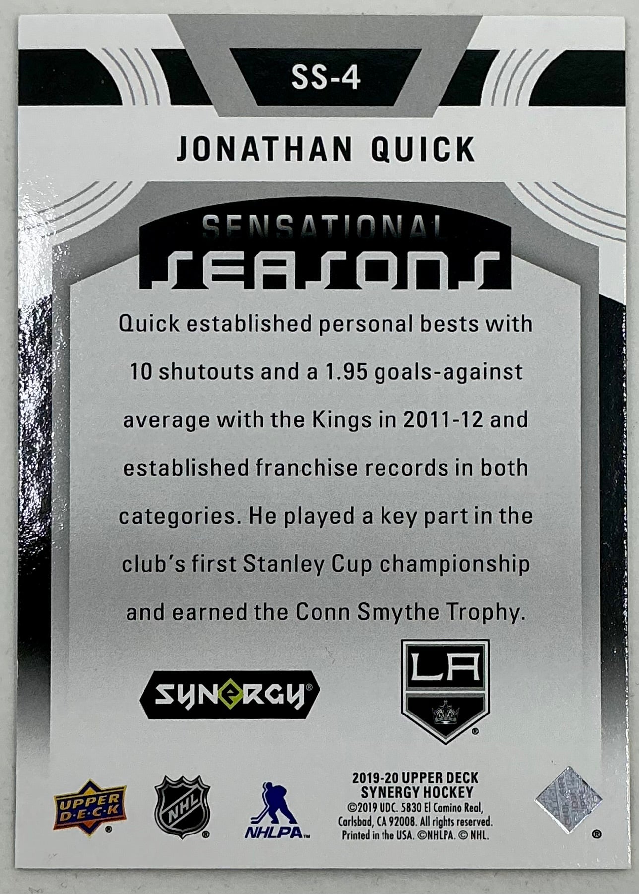 2019-2020 UD Sensational Seasons Jonathan Quick #SS-4