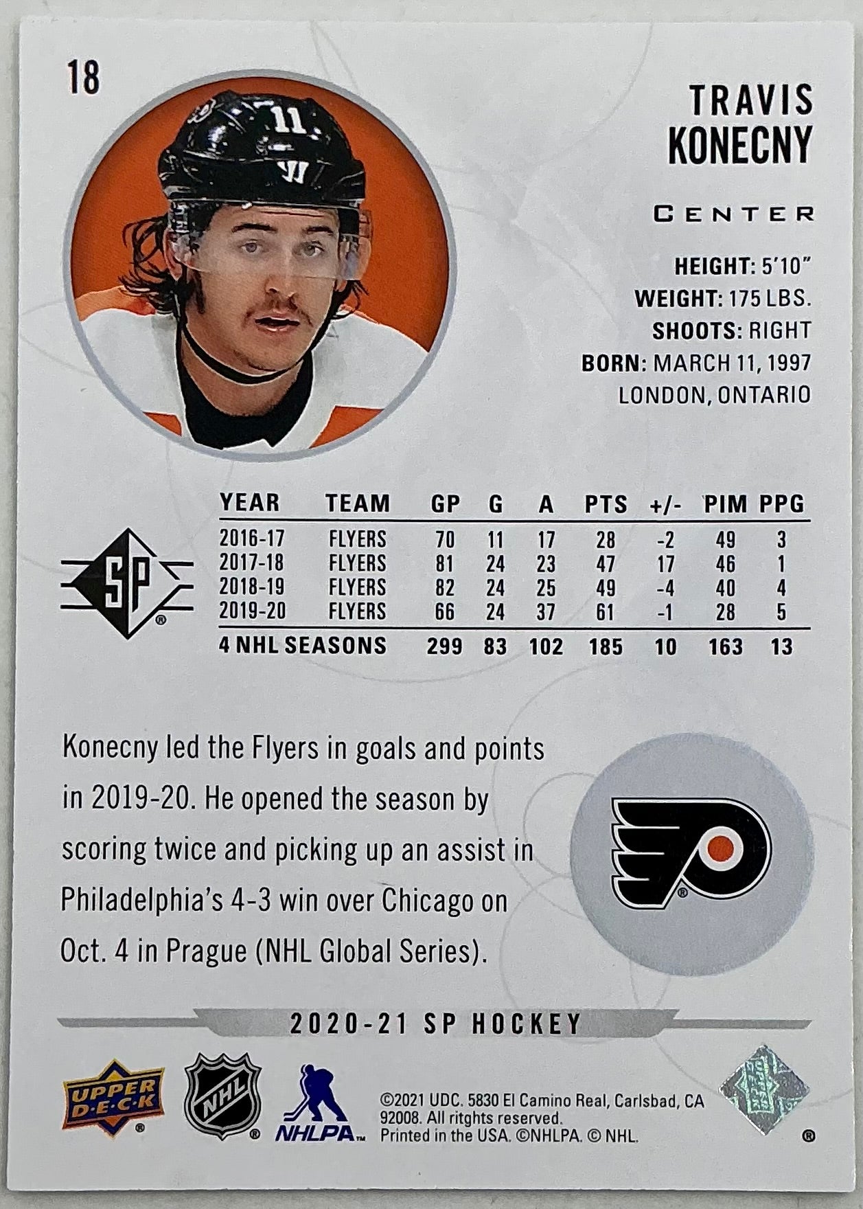 2020-2021 SP Authentic Travis Konecny #18