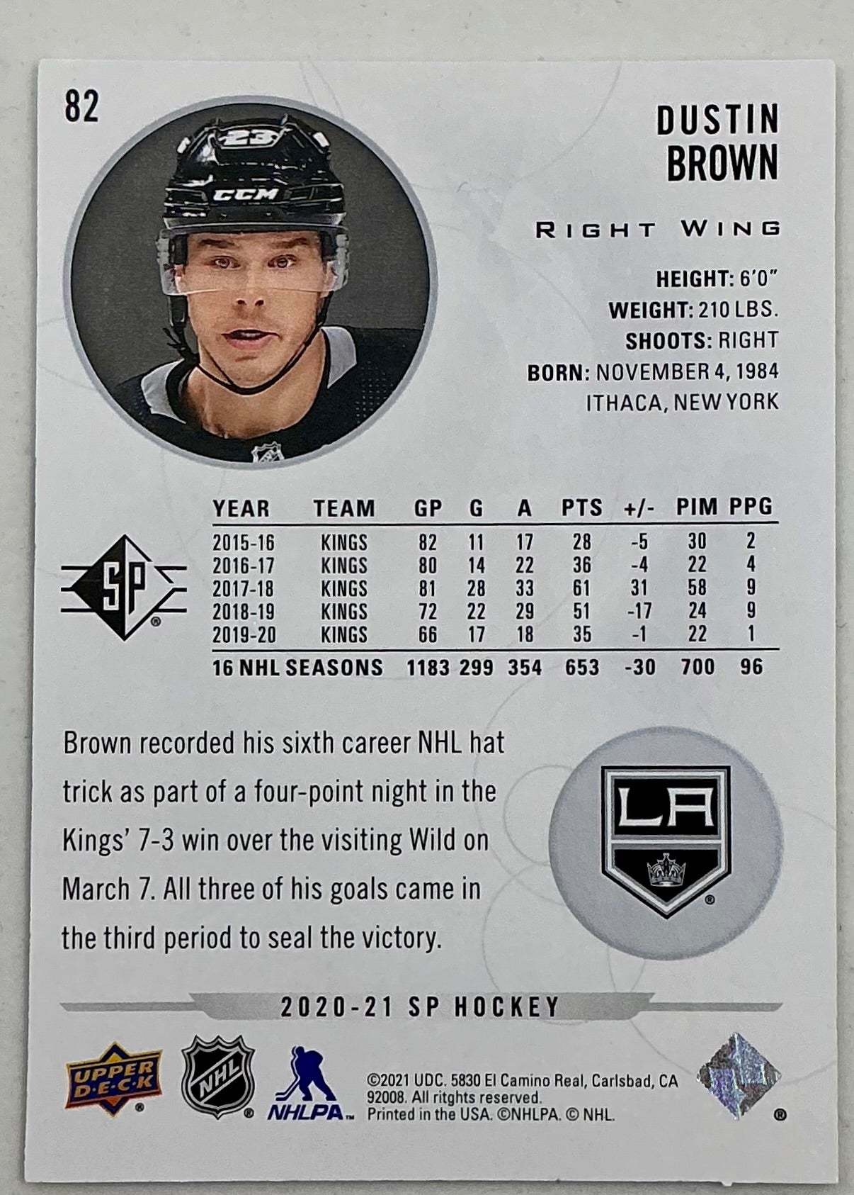 2020-2021 SP Authentic Dustin Brown #82