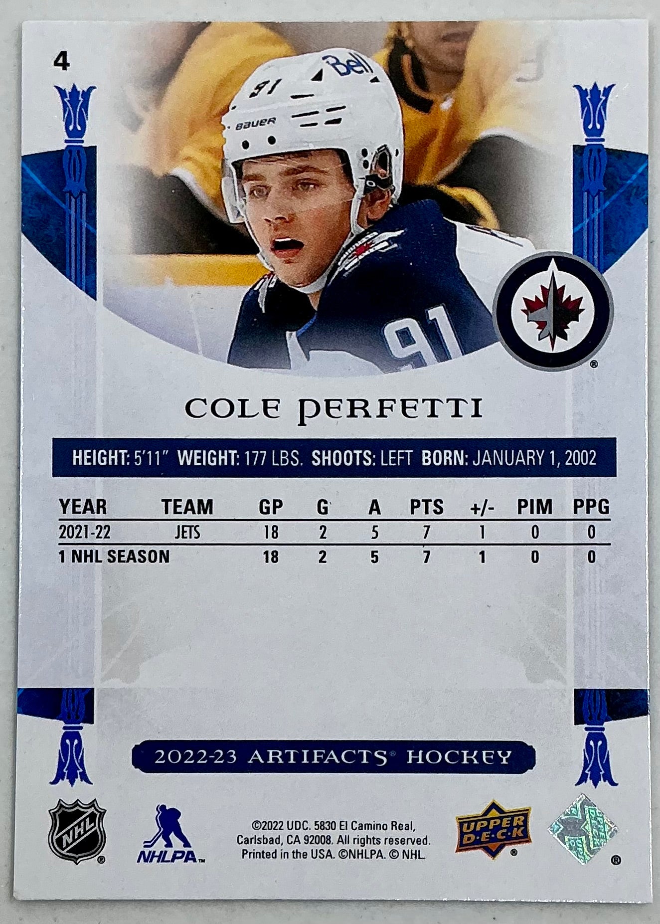 2022-2023 UD Artifacts Cole Perfetti #4