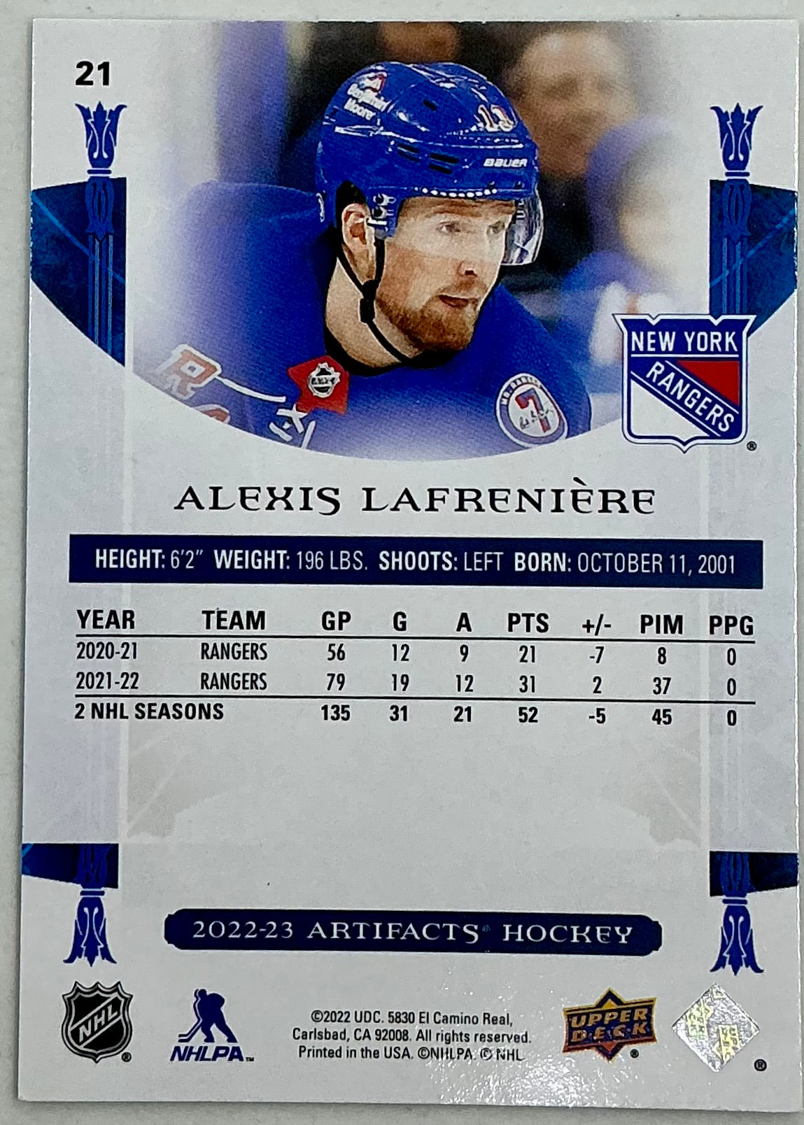2022-2023 UD Artifacts Alexis Lafrenière #21