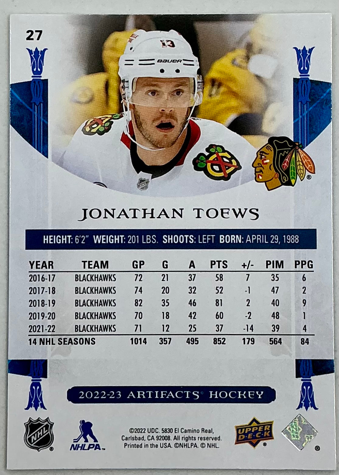 2022-2023 UD Artifacts Jonathan Toews #27
