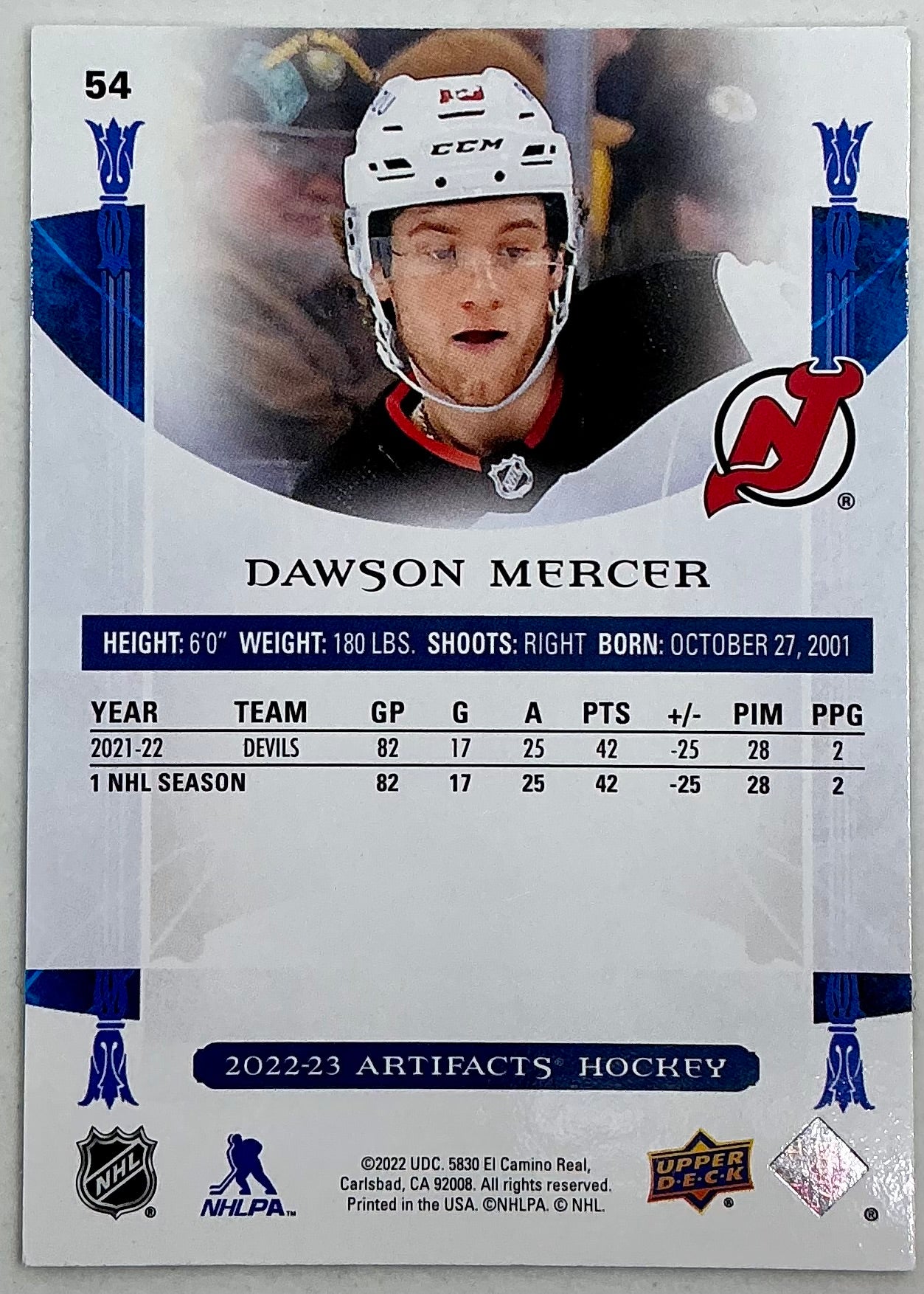 2022-2023 UD Artifacts Dawson Mercer #54