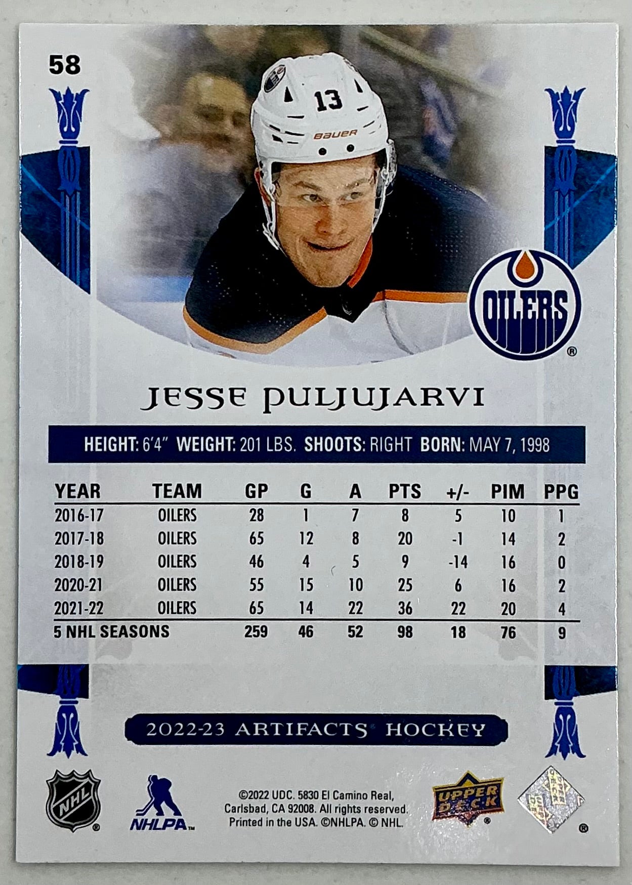 2022-2023 UD Artifacts Jesse Puljujarvi #58