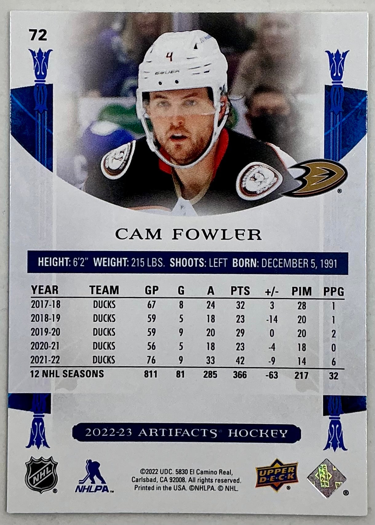 2022-2023 UD Artifacts Cam Fowler #72