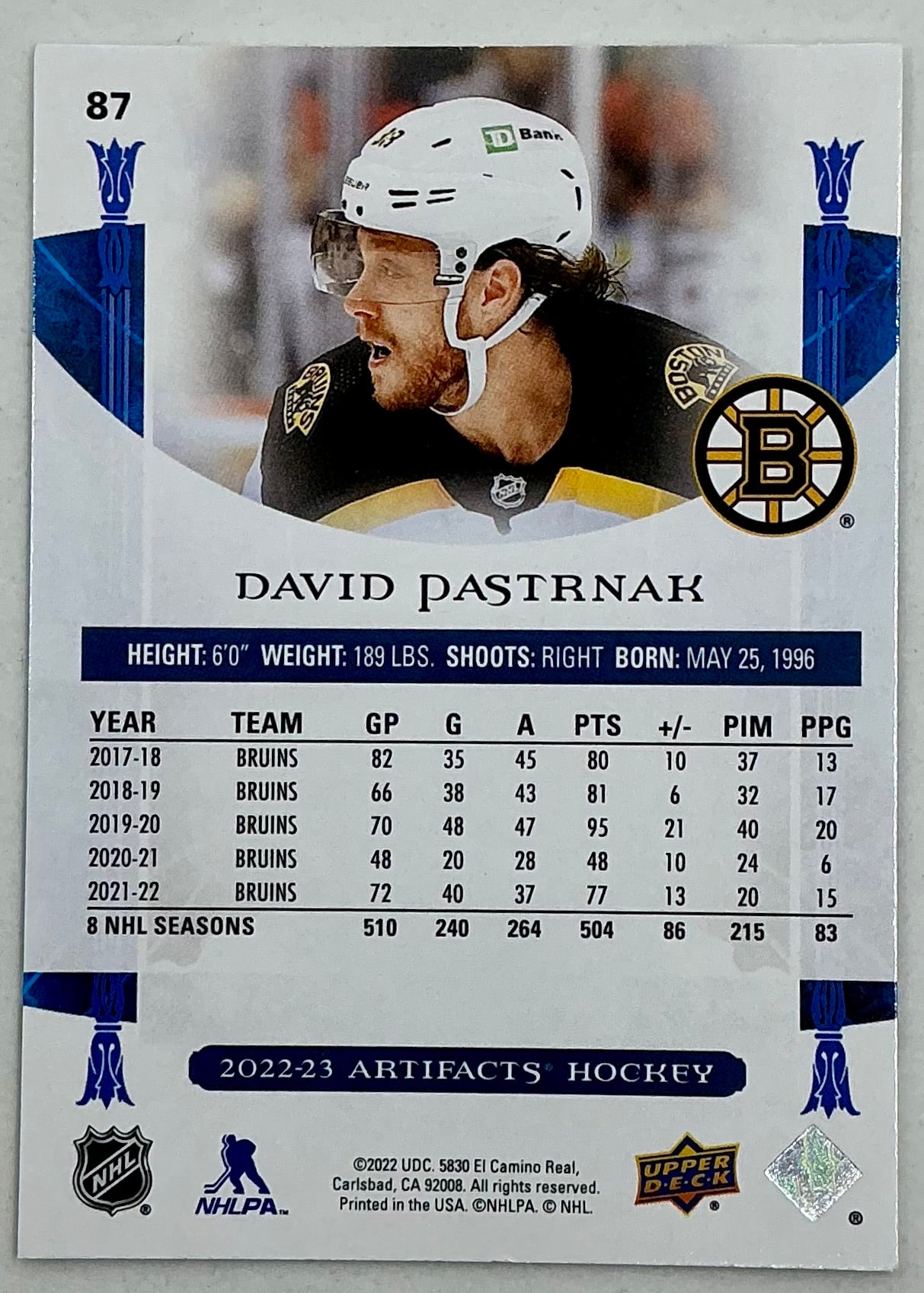 2022-2023 UD Artifacts David Pastrnak #87