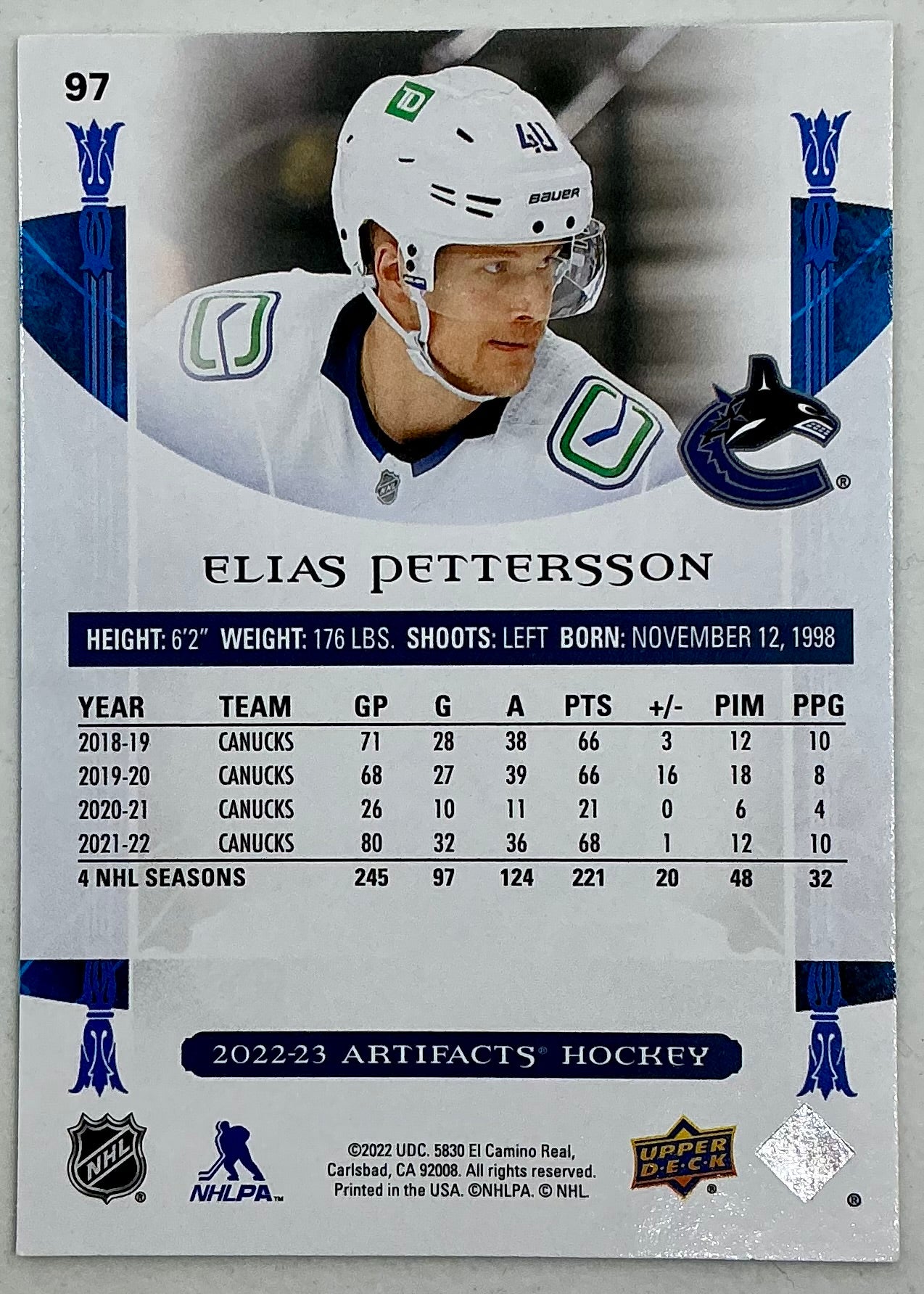 2022-2023 UD Artifacts Elias Pettersson #97