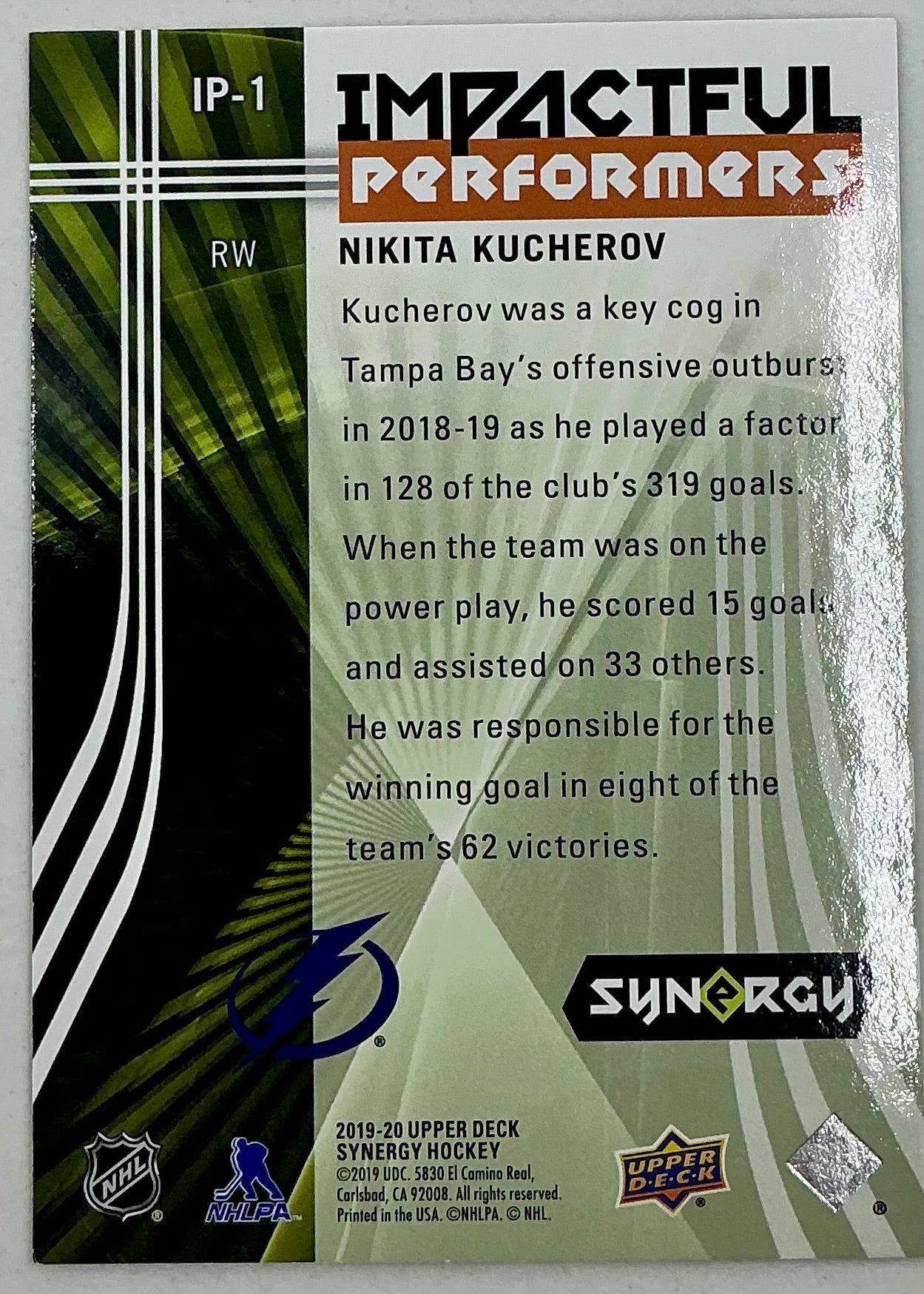 2019-2020 UD Impactful Performers Nikita Kucherov #IP-1