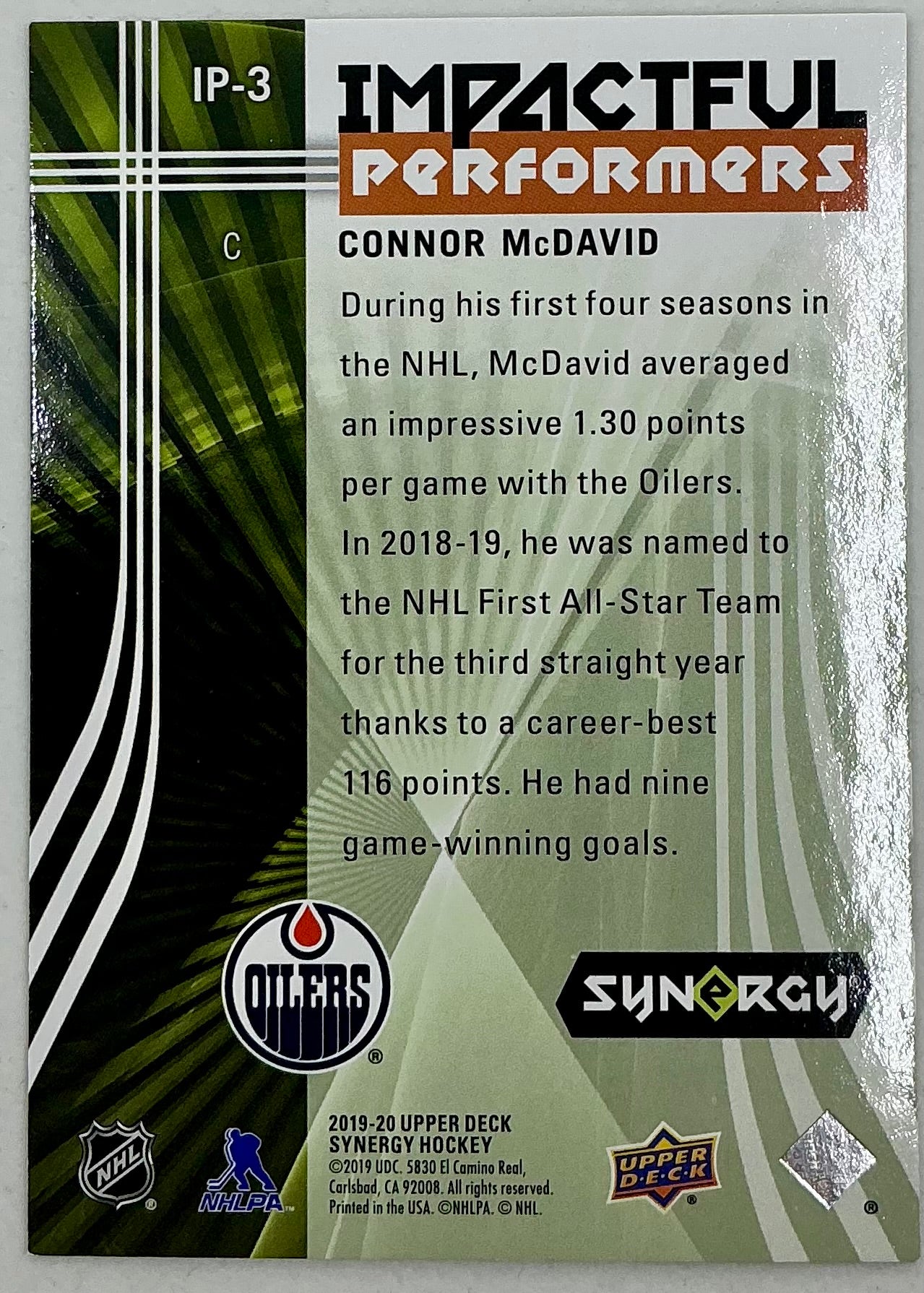 2019-2020 UD Impactful Performers Connor McDavid #IP-3