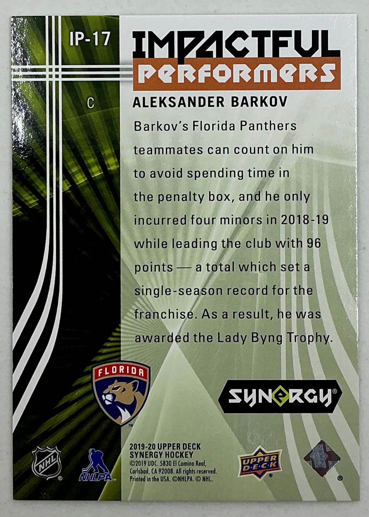2019-2020 UD Impactful Performers Aleksander Barkov #IP-17